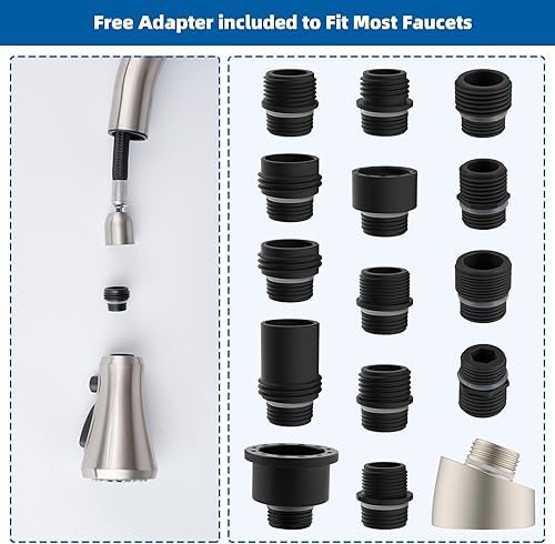 Miniatura 4 de Hibbent Reemplazo de cabezal de grifo de cocina extraíble, boquilla rociadora de cabezal de fregadero de cocina de 3 funciones con 10 adaptadores