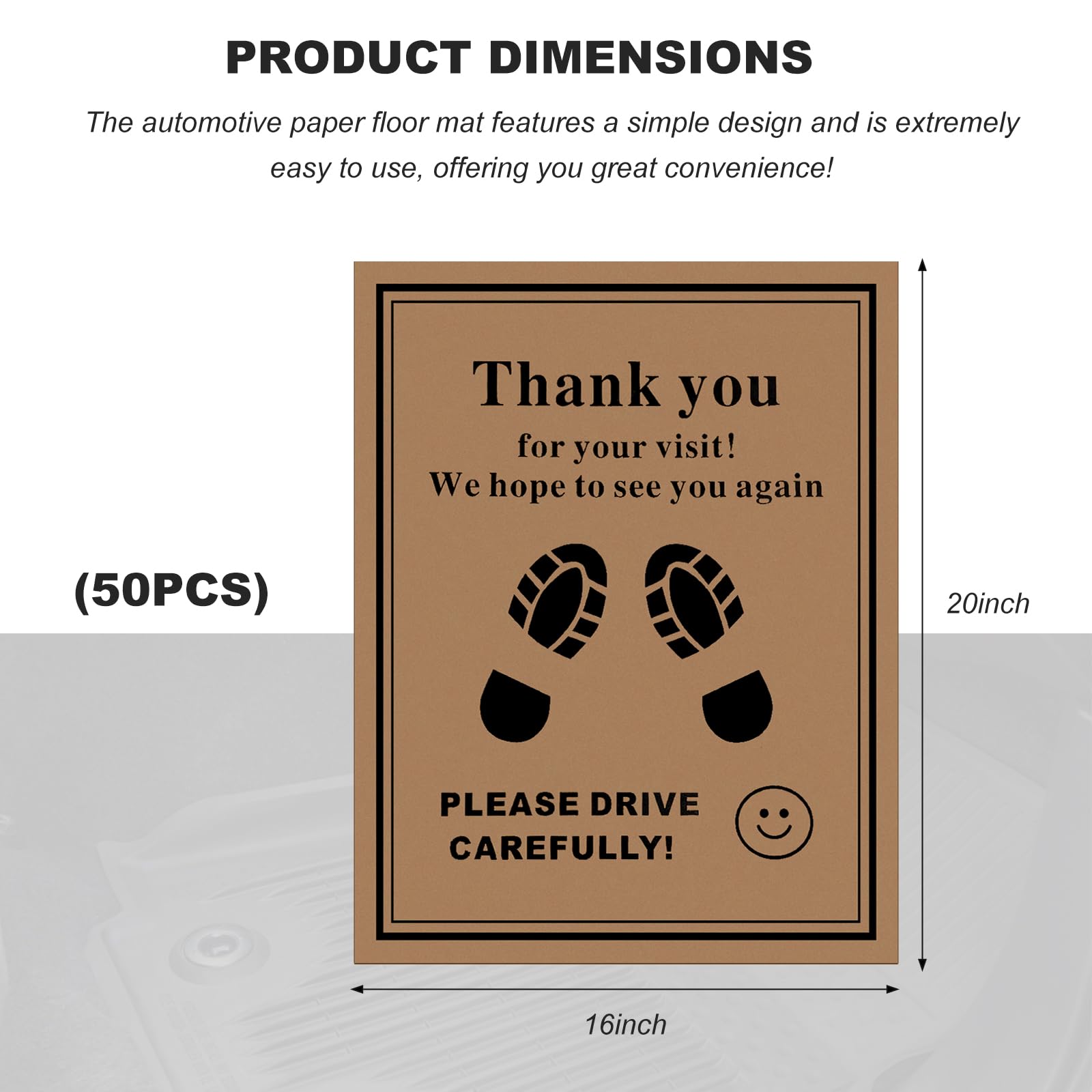 Sun Walker 50 PCS Car Paper Floor Mats 16 x 20 Inch Disposable Auto Carpet Protector with Footprint — view 2