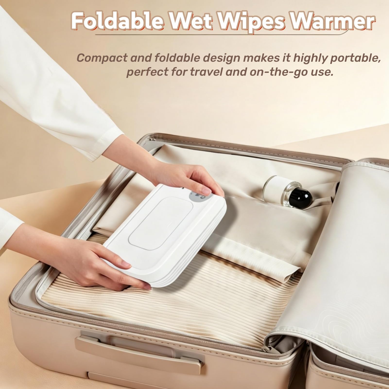 Wet Wipes Warmer, Wipe Warmer Cordless with 3 Adjustable Temperature, Foldable Portable USB Wipe Heater and Dispenser, Digital Display Space Saving Wipe Warmer with Lid for Home Outdoor Travel (White) - 3