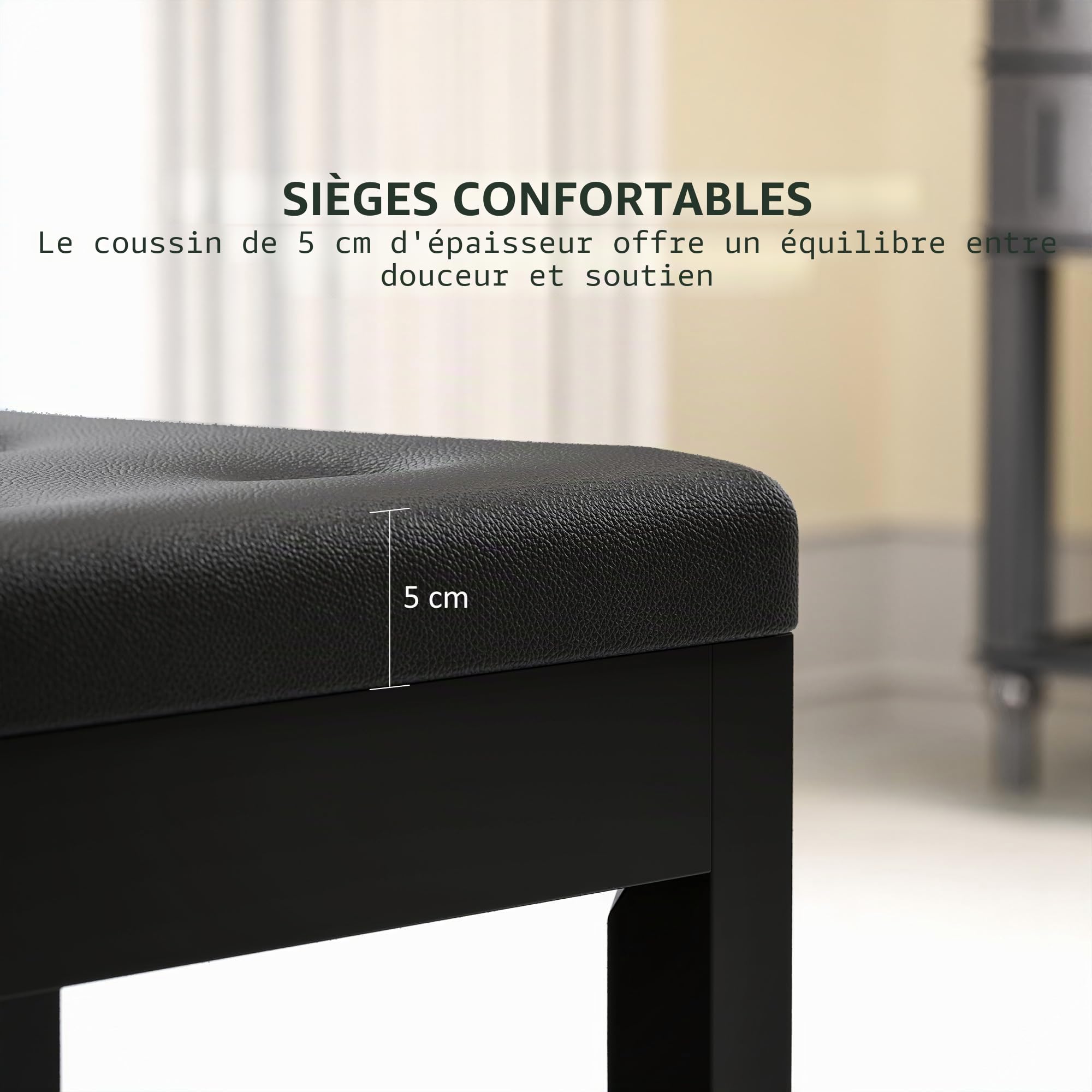 HOMCOM Banc de piano avec espace de rangement, pieds en bois et cuir synthétique, noir, 55 x 34 x 50 cm
