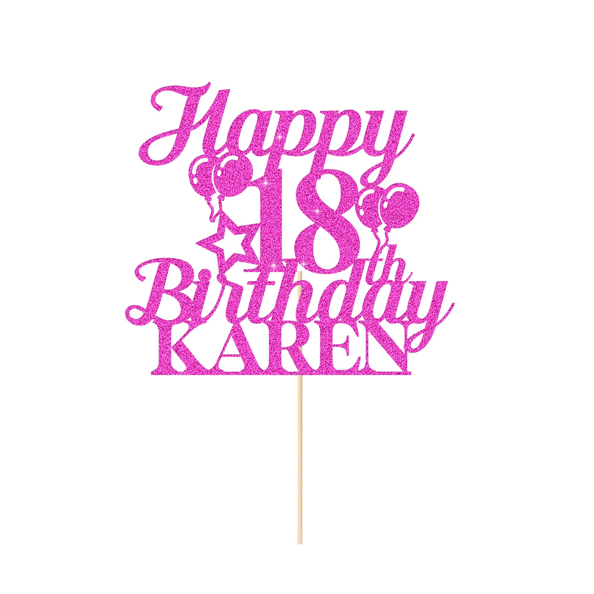 Happy 18th Birthday Cake Topper Personalised Cake Decorations Double-Sided Glitter Cake Topper Custom Cake Toppers with Any Age & Name for 18th 21st 30th 40th 50th 60th(Pink) โ image 1