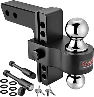 Koerdo Adjustable Trailer Hitches - Drop Hitch 2 inch Receiver - 6 inch Tow Hitch Ball Mount, 12500GTW, 2" and 2-5/16" Tow Balls, Tow Hitch with Double Anti-Theft Pins Locks,Black