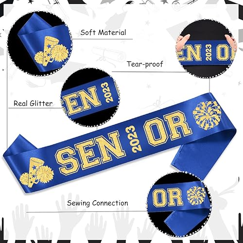 Miniatura 5 de Funmemoir Paquete de 6 bandas para personas mayores 2023 bandas de satén azul oscuro para personas mayores 2023 con letras de purpurina dorada banda