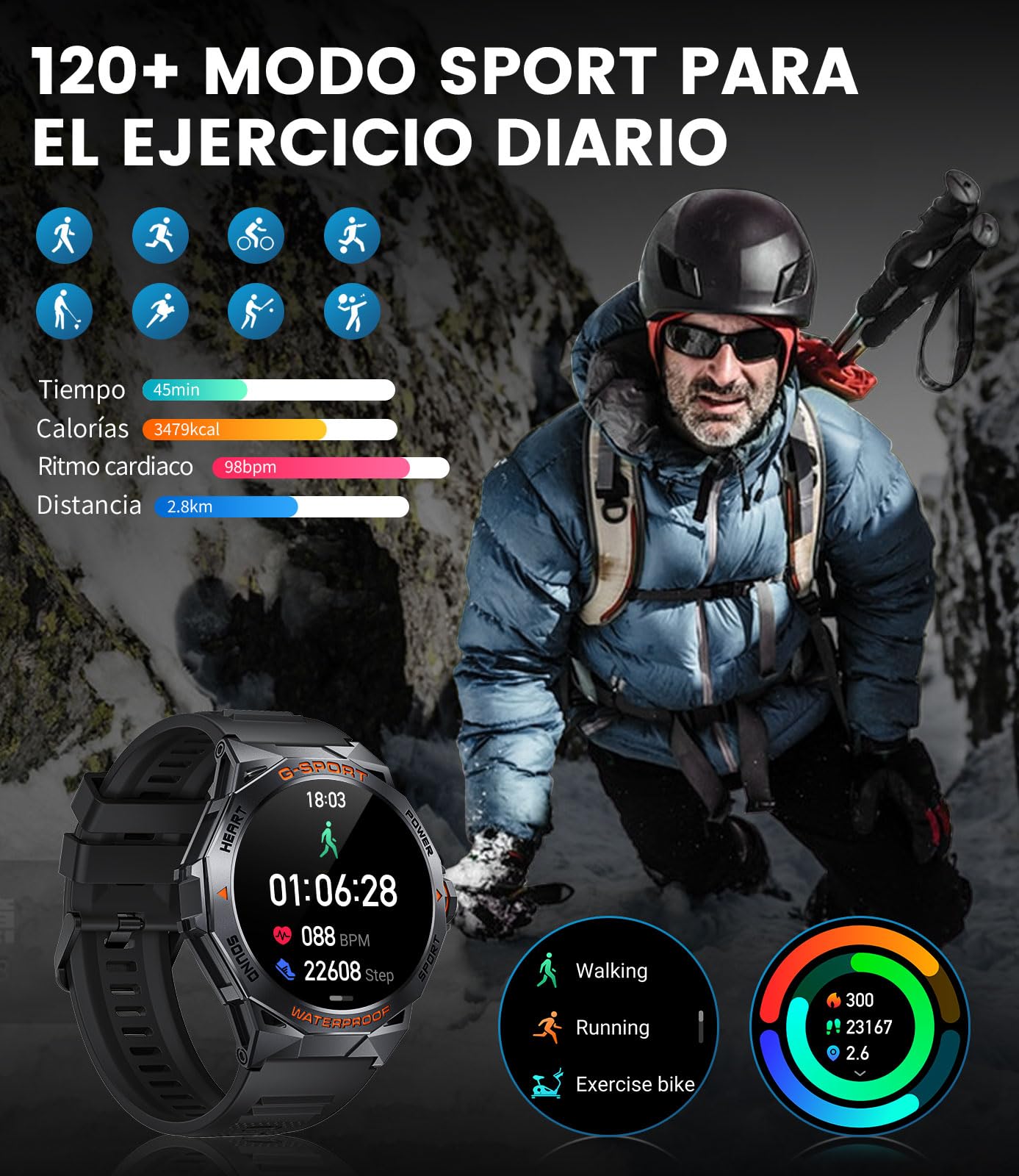 DREMAC Reloj Inteligente Hombre,1.43" AMOLED Smartwatch Militar con Llamadas Bluetooth,IP68 Impermeable, 120+ Modos Deporte,Pulsómetro Presión Arterial Monito de Sueño, Compatible con Android iOS