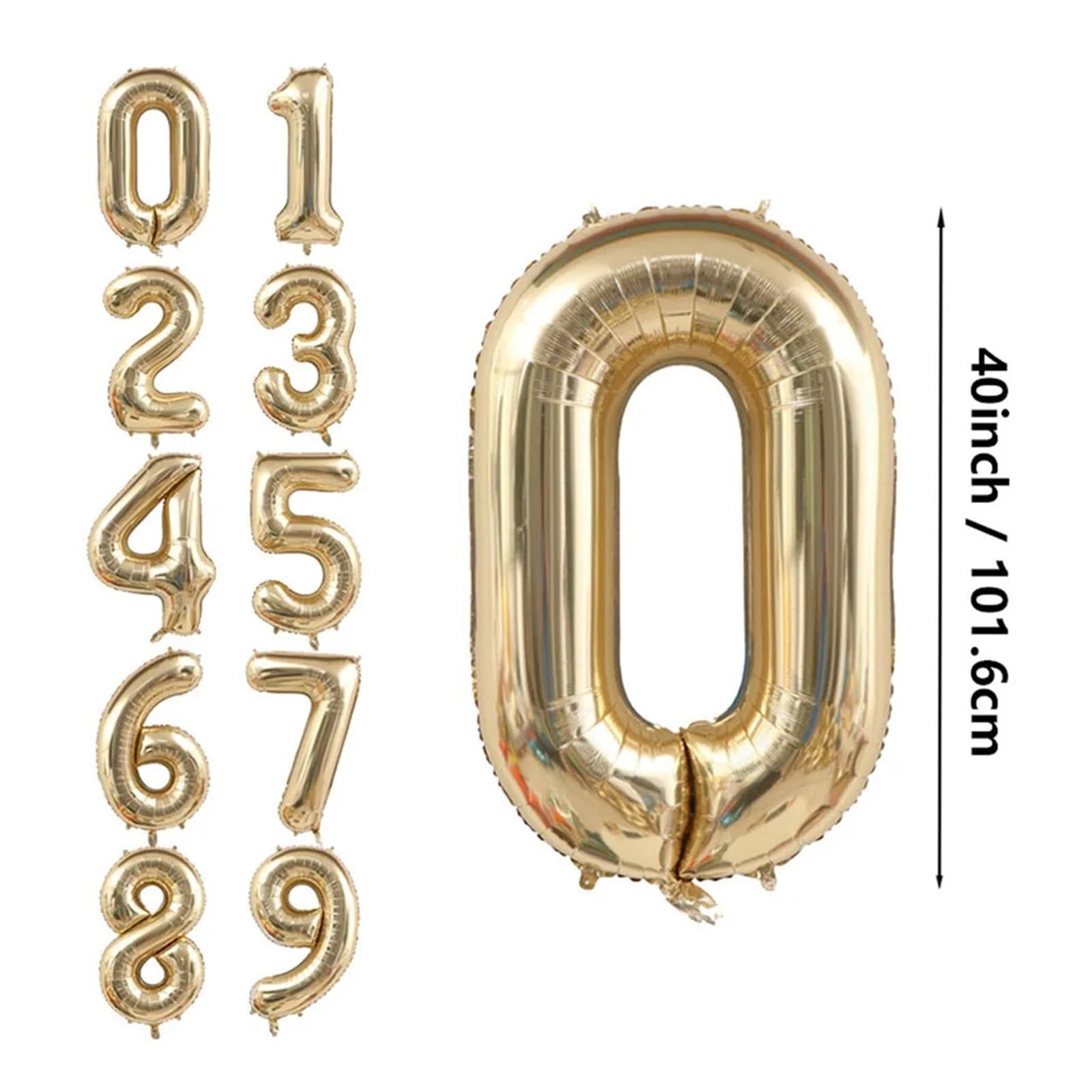 Folienballons, 50 Stück, 101,6 cm groß, weißgold, hellgold, digitaler Folienballon für Mädchengeburtstage, Helium, große Zahl 0–9, Ballon-Dekoration