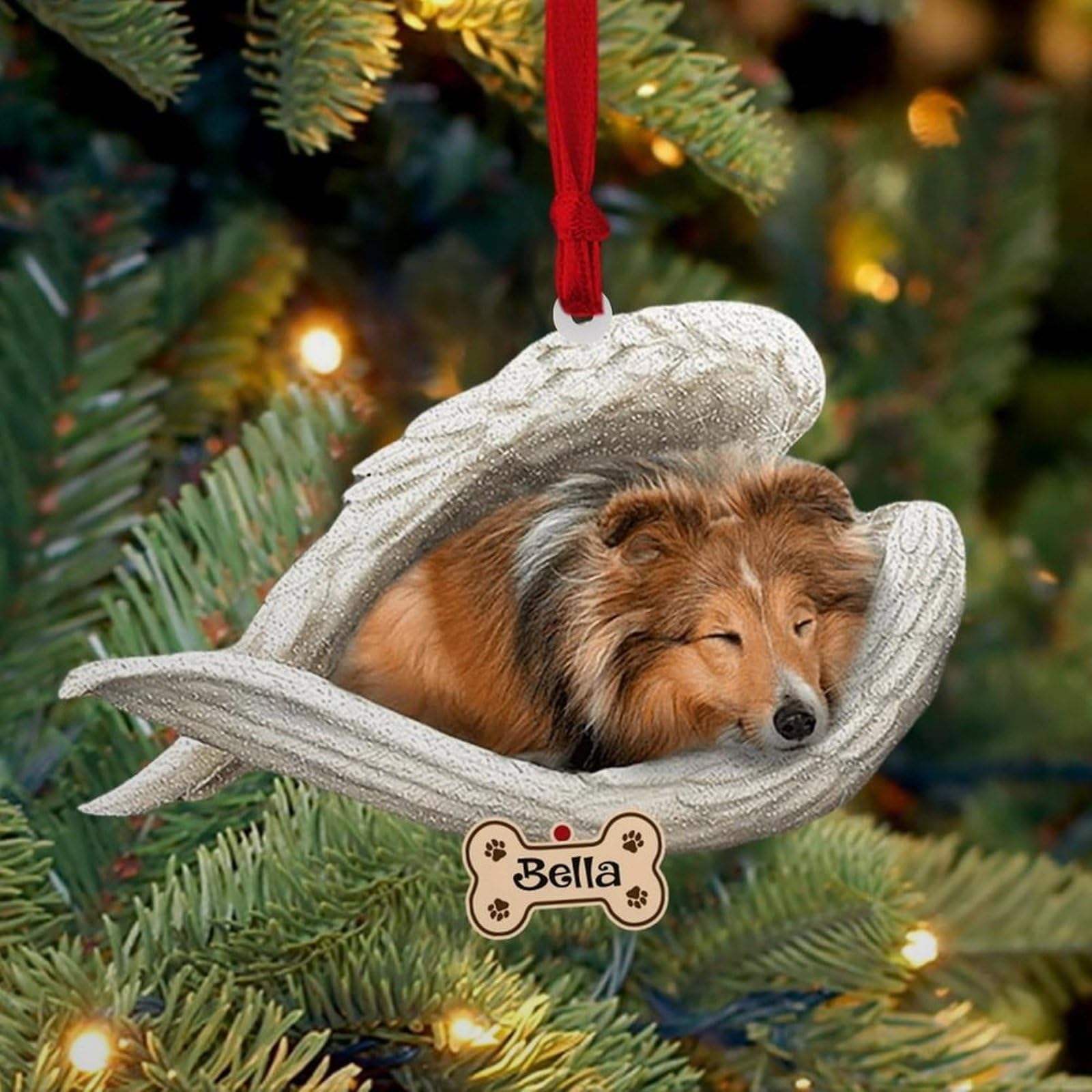 Luckluccy Personalized Sheltie Ornament,Custom Sheltie Dog Ornament With Angel Wing,Dog Christmas Ornaments,Dog