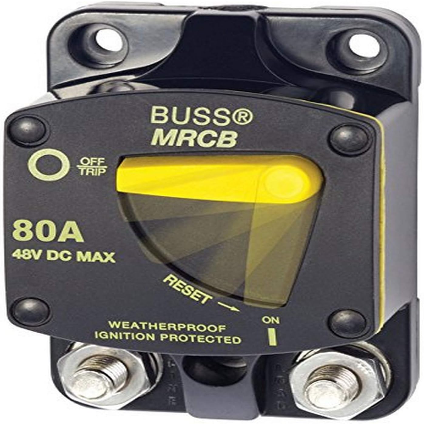 BRKR-DC-BRKR-080A Blue Sea Systems Bussman Series 187 Marine Rated Circuit Breaker (MRCB), 80 Amp, Surface Mount, Black