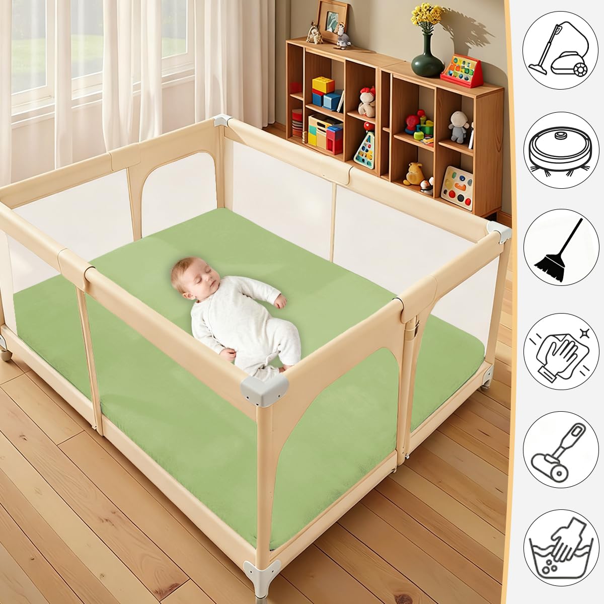 Tappeto Gioco Bambini Acolchado 2 cm Extra Spesso, Antiscivolo, Ideale per Pavimenti e Box Neonato, Palestra Neonati, Tappeto Tummy Time Neonati, Verde, 200 x 350 cm