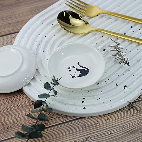 Miniatura 10 de Lindos platos de cerámica con lunares de lluvia, divertidos platos de condimentos para gatos de dibujos animados, cuencos de sushi y soja, platos de