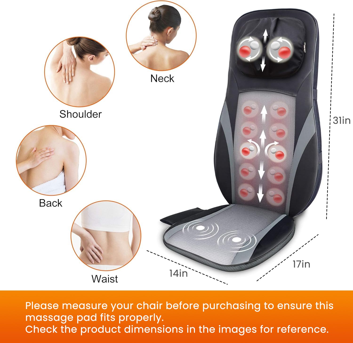 Snailax Shiatsu Neck and Back Massager for Chair with Heat Deep Tissue Kneading Massage Cushion Adjustable Neck Massage Spot Massage Vibration Seat Home Office Relaxation for Women Men product thumbnail 5