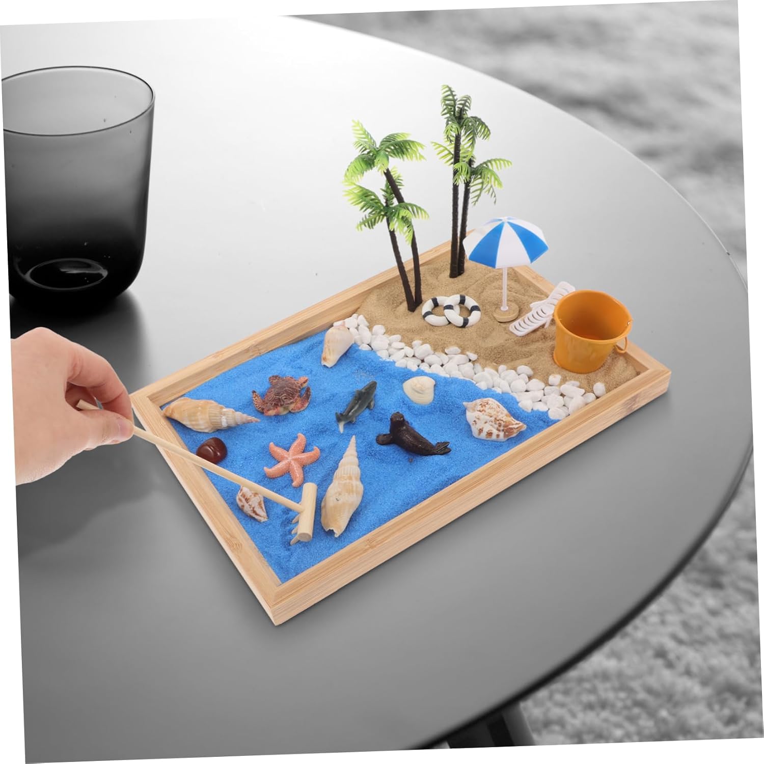 Unomor Japanese Mini Zen Garden for Desk Elegant Sand Table Artware Decor Beach Theme for Relaxation and Aesthetic Appeal Landscape Adornment for