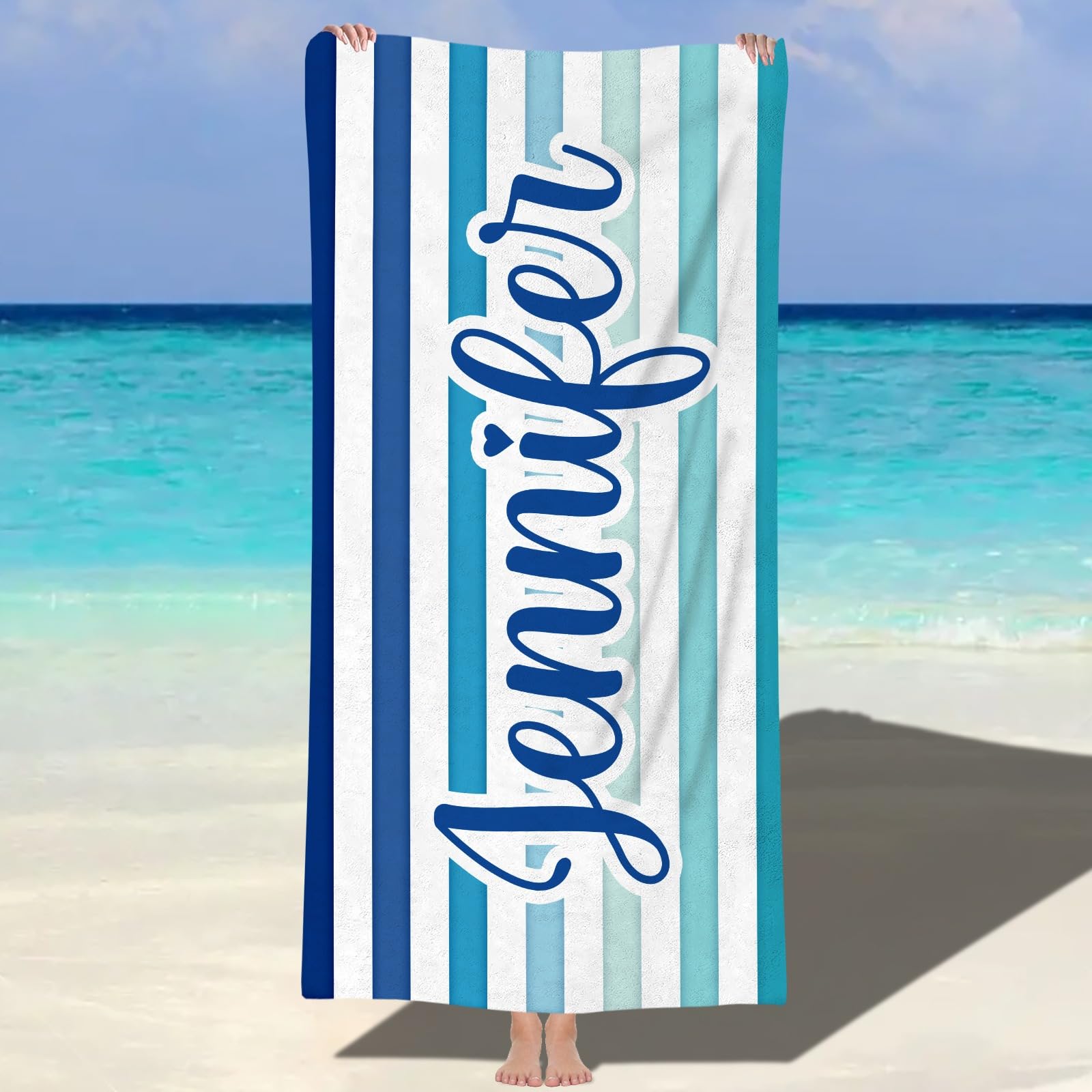 Dihope Personalised Microfibre Beach Towel for Adults Kids with Name, Large Custom Bath Towels Quick Dry Sand Free Lightweight Travel Beach Towel for Mens Boys Girls Baby Fitness Swimming