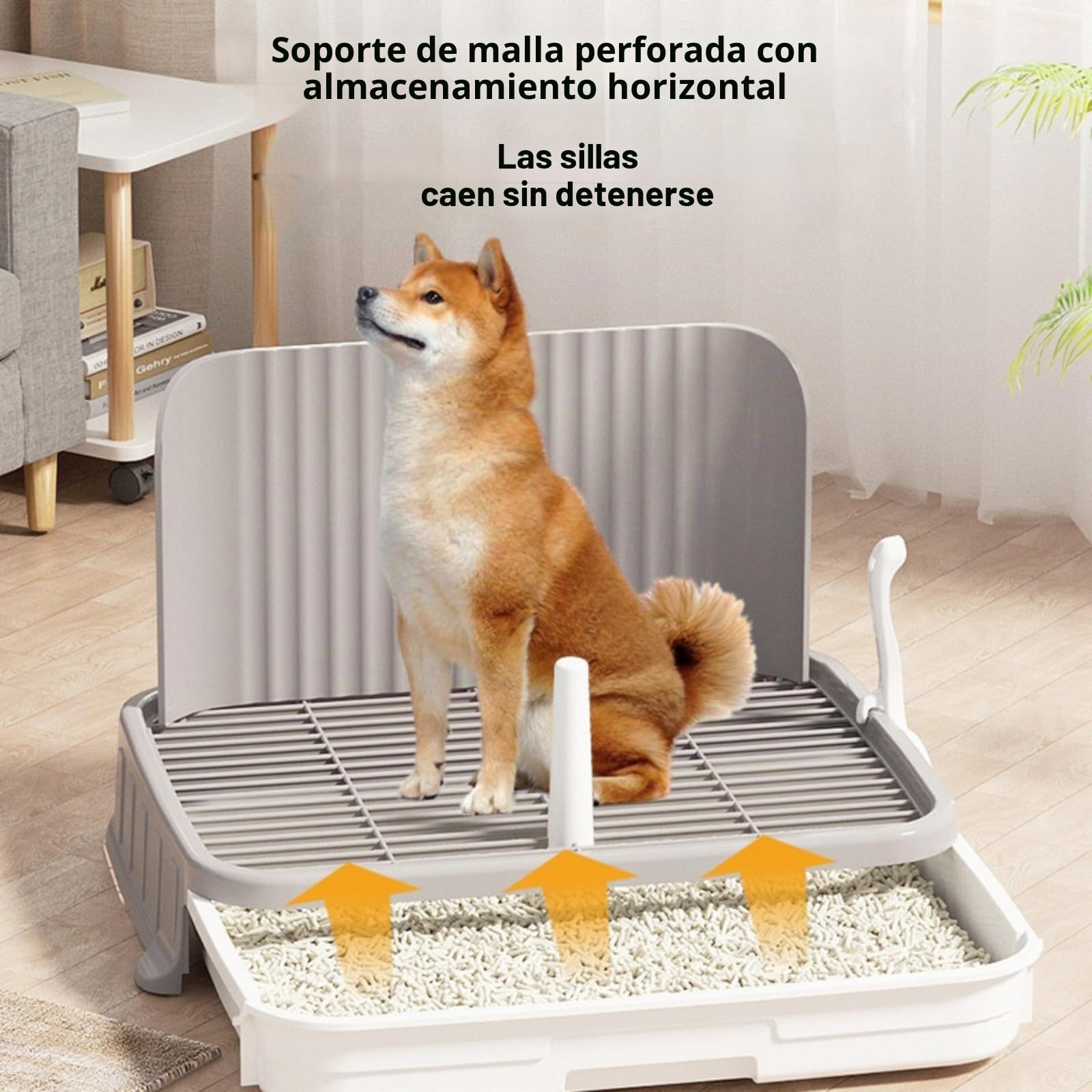 Bandeja de arena para perros XXL con protección anti-salpicaduras y rejilla extraíble