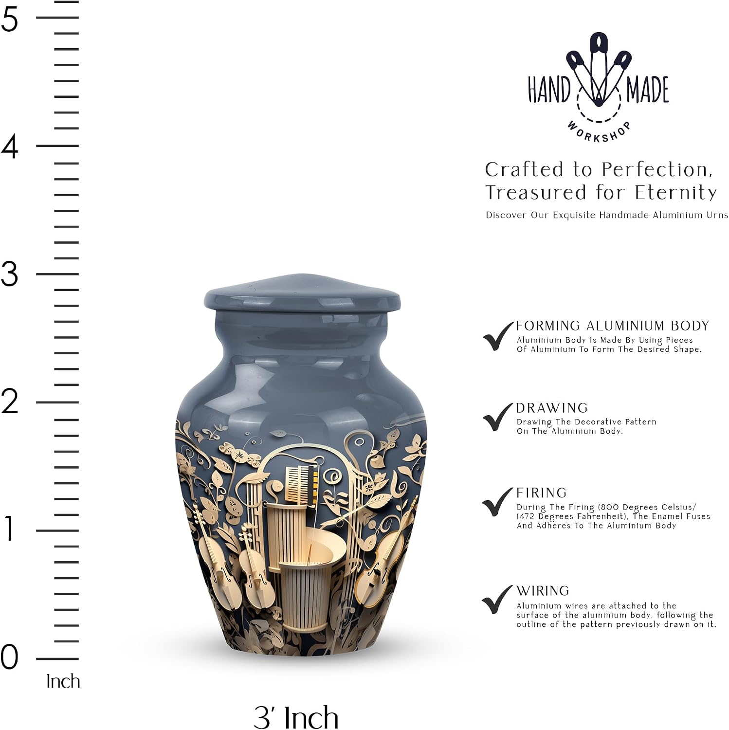 Sculpted Musical Harmony Urn for Ashes Adult Male, Urn for Ashes for Women, Baby Urn, Ash Holders for Human Ashes, Funeral Urns for Adult - 3"", Gray
