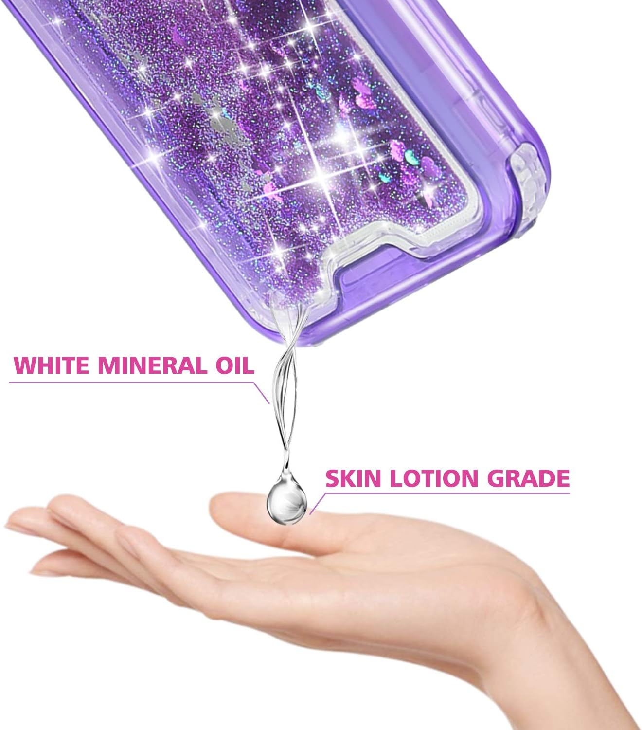 TJS Phone Case Compatible with Samsung Galaxy A10E 5.8" (Not Fit Galaxy A10/M10), Transparent Liquid Glitter Snap On Hybrid Moving Quicksand Bumper Armor Drop Protector Cover (Purple)