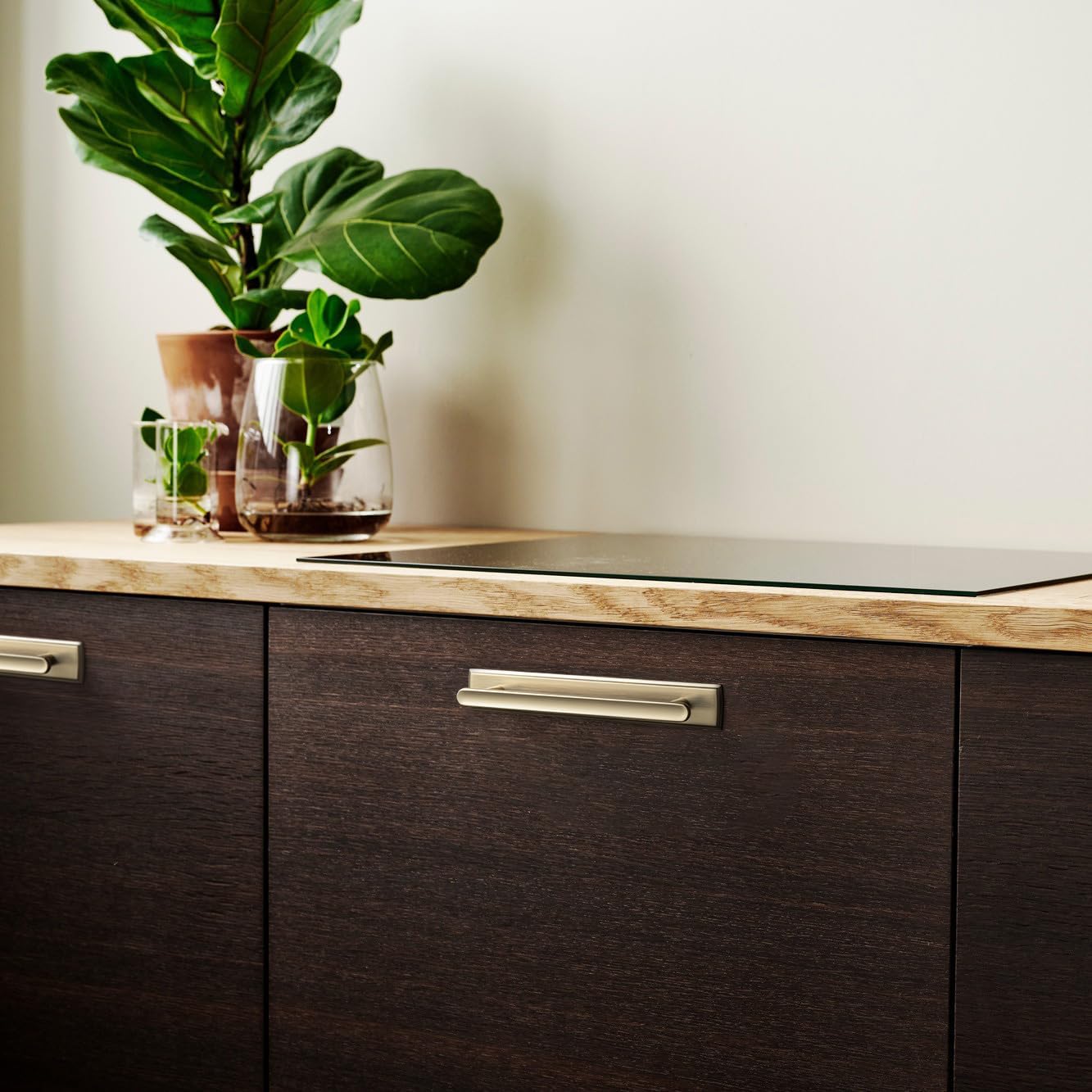 Goo-Ki Champagne Bronze Cabinet Pulls with Escutcheon Backplate – 2 Pack 5 Inch Center Modern Rectangular Drawer Handles with Rounded Edges, Mid-Century Hardware for Kitchen & Dresser