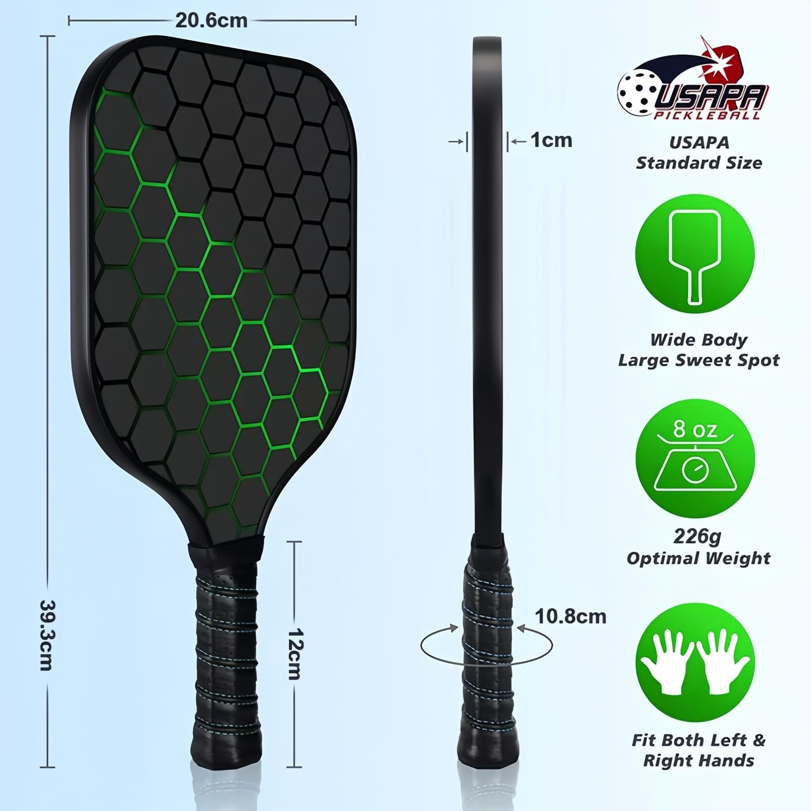 Xfopz Pickleball Paddles Set, Glass Fiber USAPA Approved Pickle Ball Paddle Indoor Outdoor Rackets Pickleballs Racquet Gifts (Honeycomb)