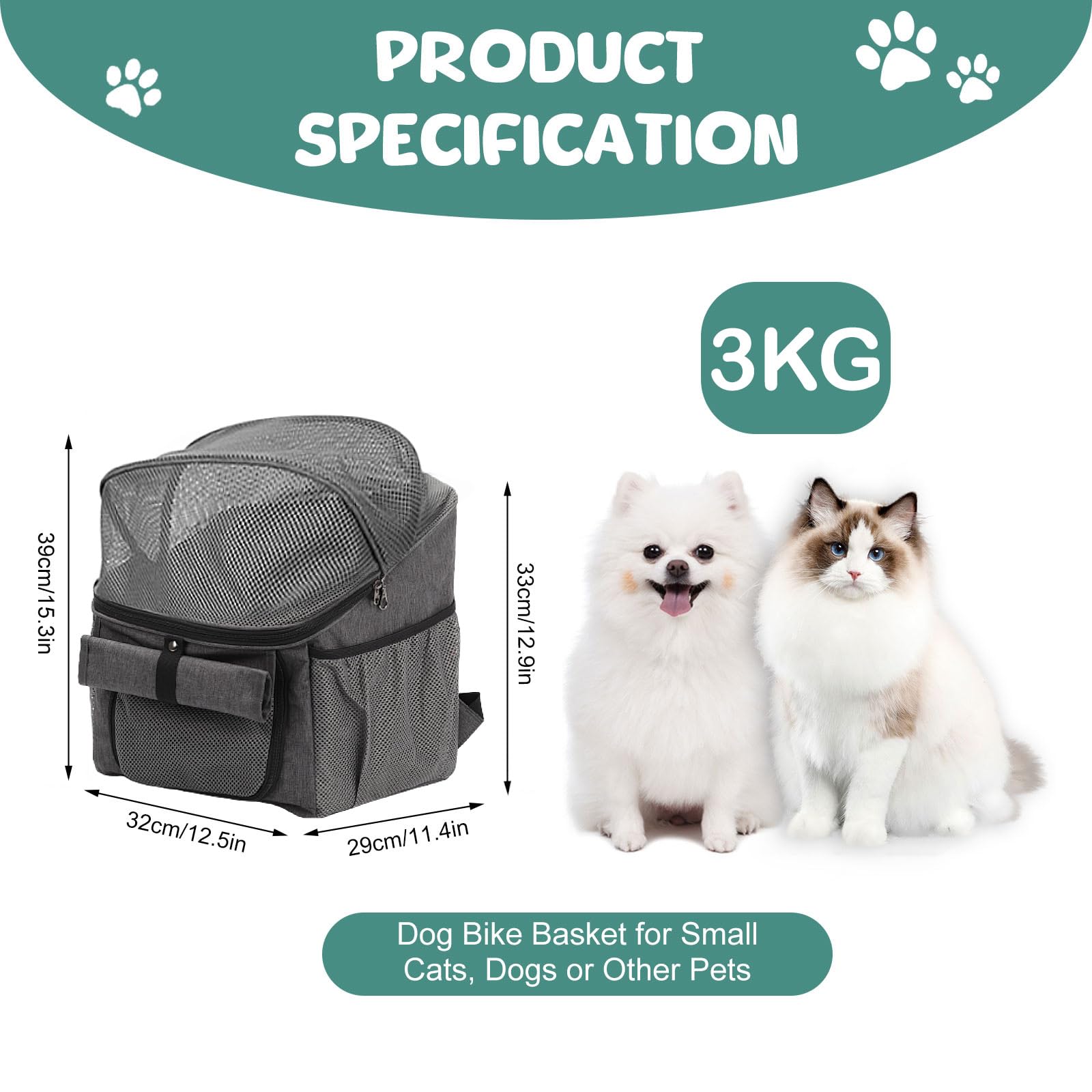 Bigking Borsa per Bicicletta per Animali Domestici, Cestino Anteriore per Cani, Cestino Pieghevole per Bicicletta, Adatto per Equitazione All'aperto E Campeggio Con Animali Domestici (Grigio)