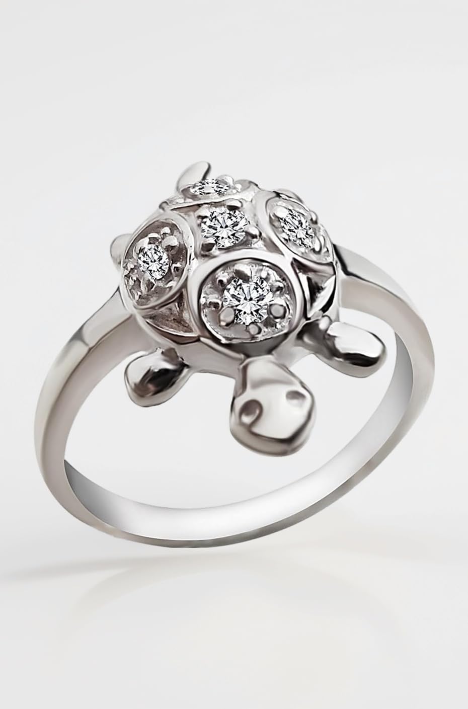 Good Luck Tortoise/Turtle Finger Ring Embellished with CZs in 92.5 Sterling Silver for Men and Women | Meru Kachua Ring |