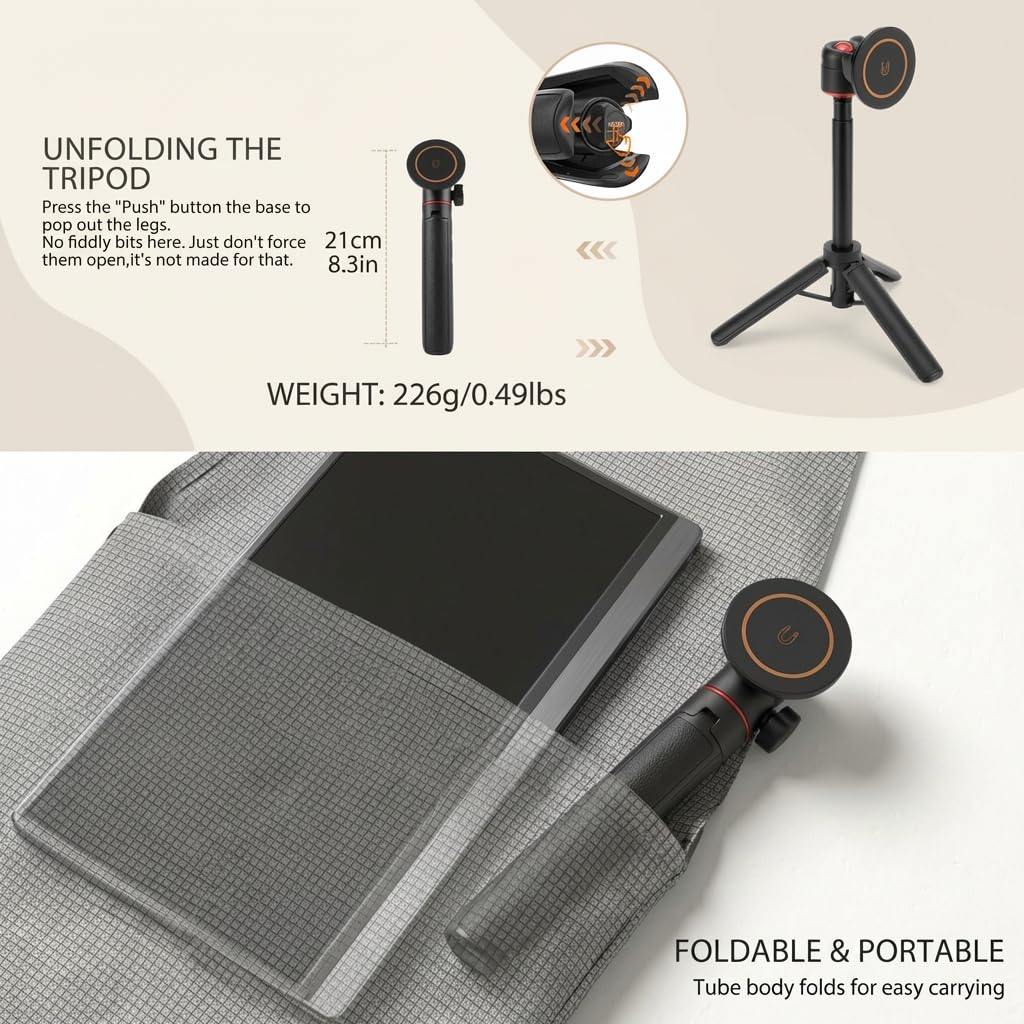 Supporto portatile da viaggio, treppiede magnetico in metallo regolabile in altezza per monitor portatile da 15,6 pollici, supporto verticale pieghevole per monitor e tablet/smartphone da
