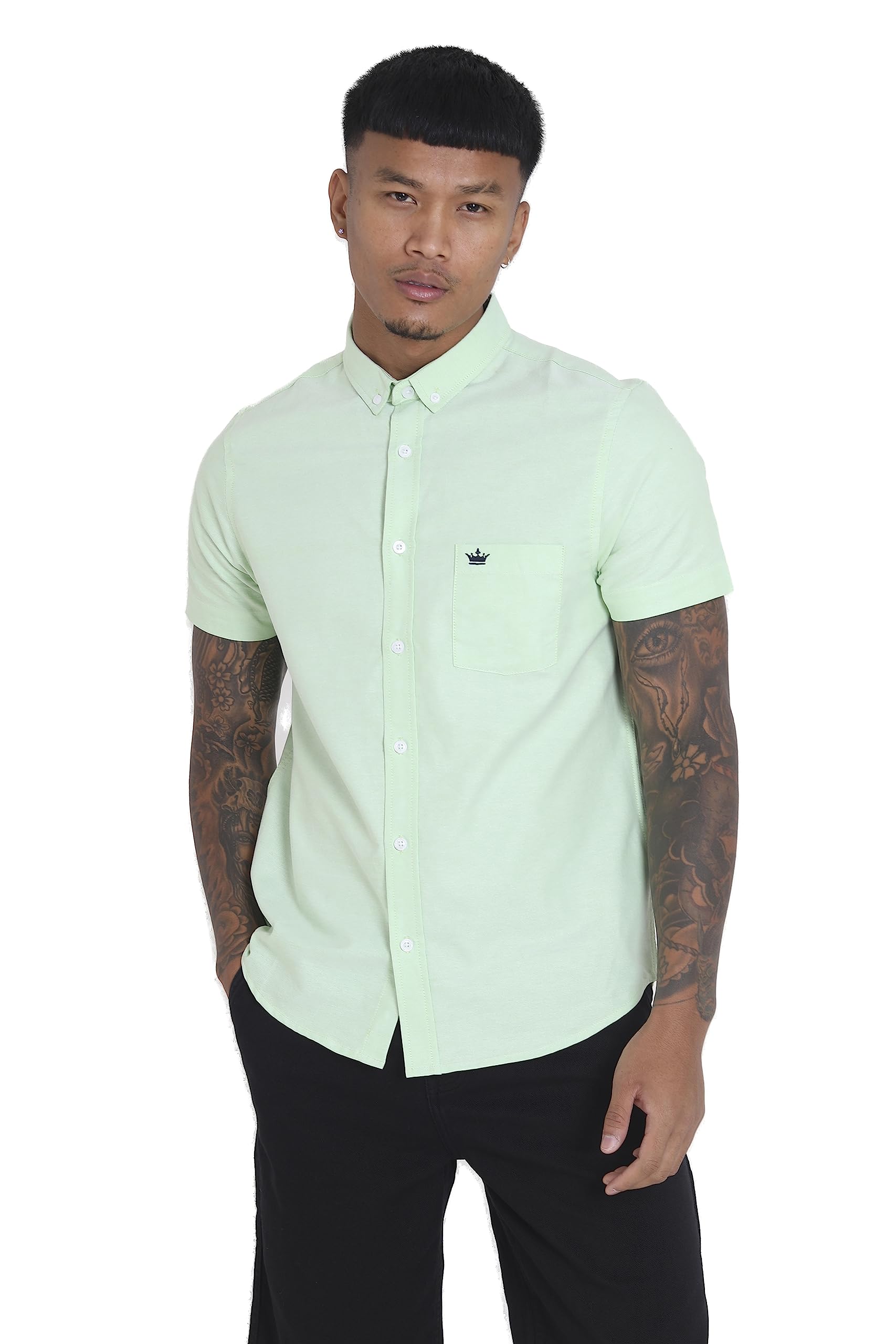 BRAVE SOULMens Solid Chest Emblem Short Sleeve Shirt