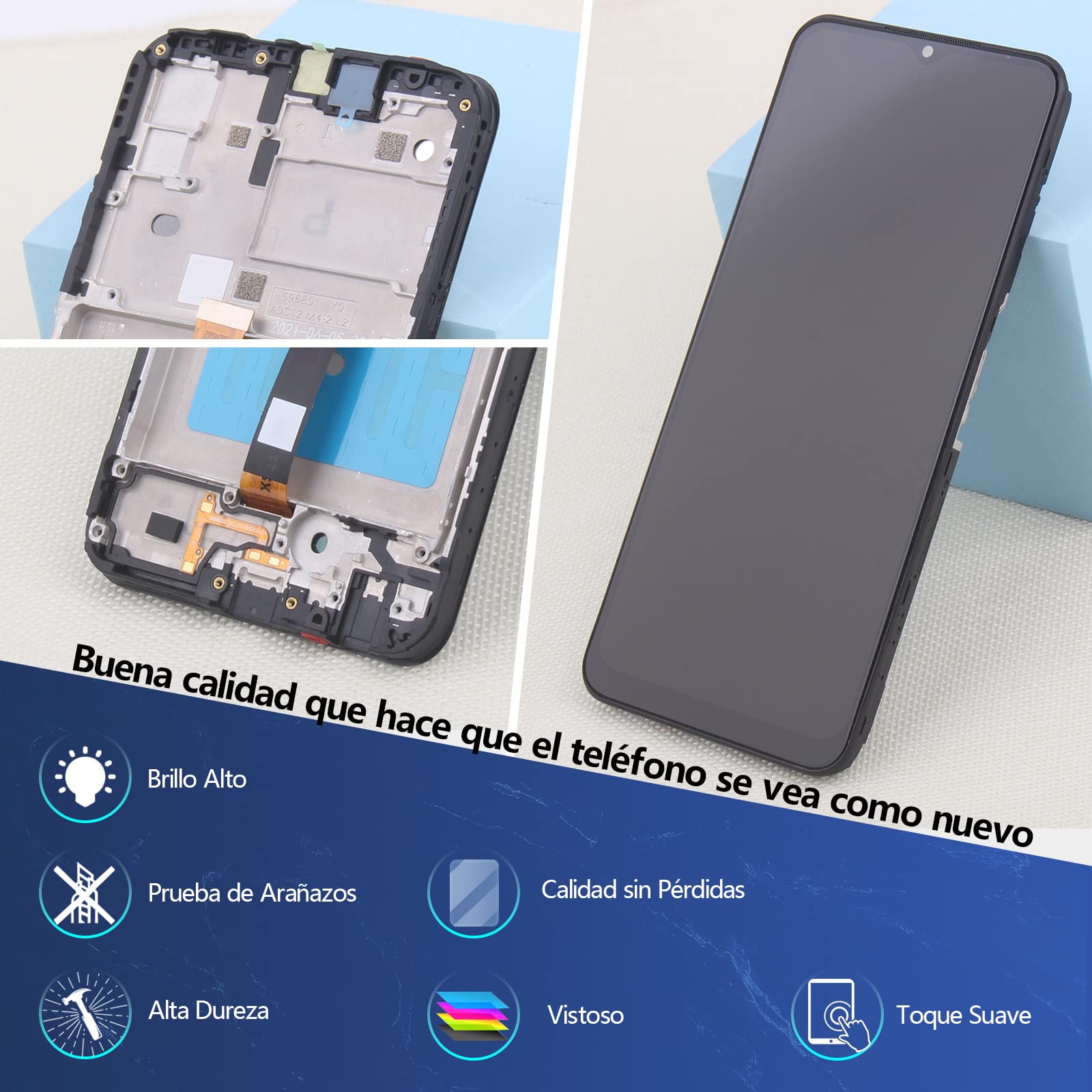 RongZy para Samsung Galaxy A22 5G A226 A226B LCD+Pantalla Táctil Digitalizador Asamblea Reemplazo +Reparación Herramientas(Versión 5G，Negro con Marco)
