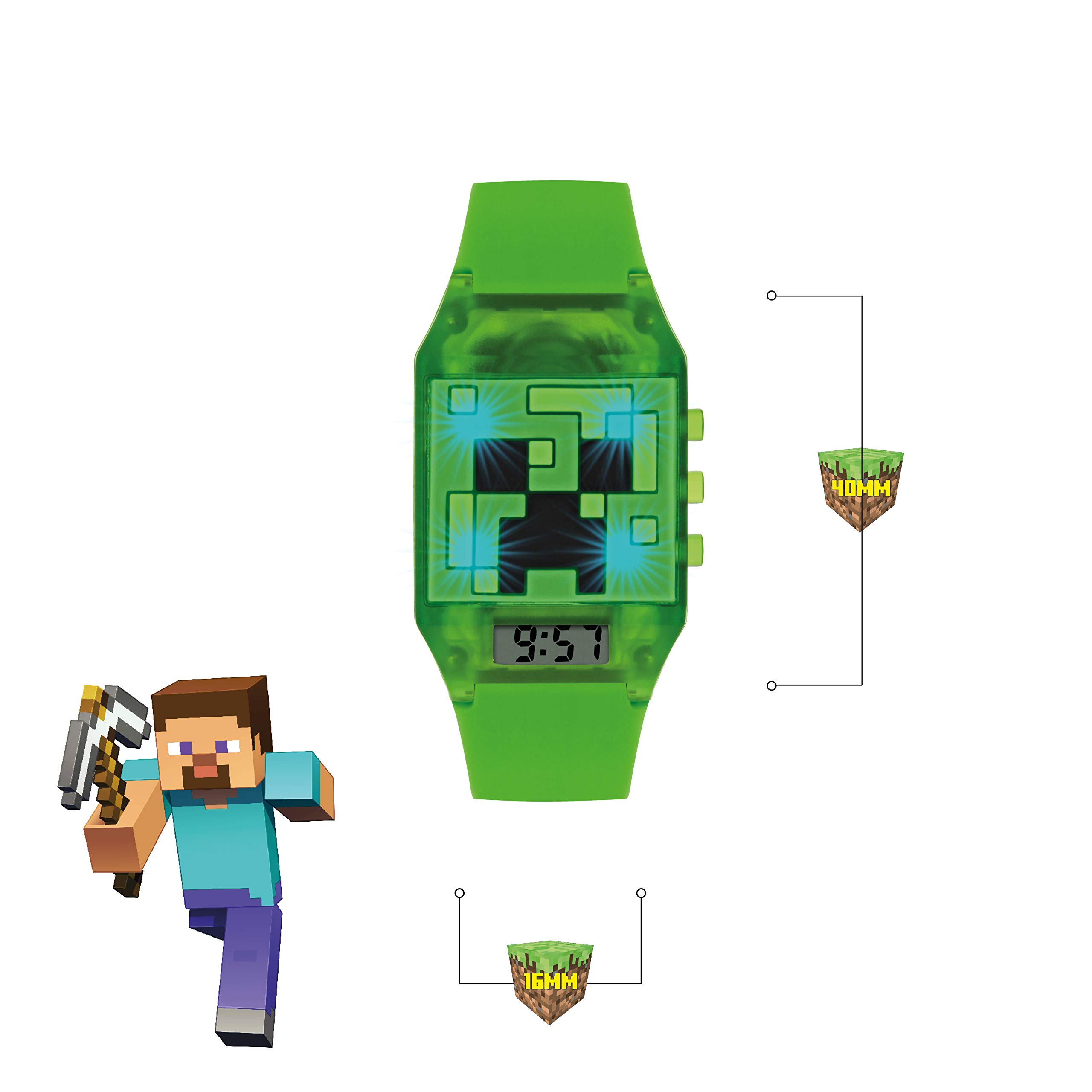 Minecraft Unisex Dziecięcy cyfrowy analogowy zegarek kwarcowy z gumowym paskiem MIN4014, ZIELONY, pasek