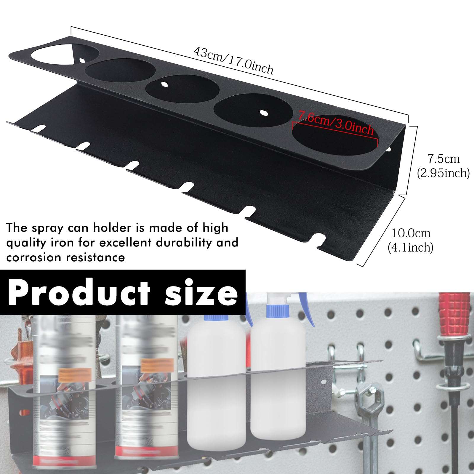43 x 10 cm. Soporte para botes de aerosol: soporte para latas, estante de almacenamiento para latas de lubricante, soporte para botellas de aerosol, resistente organizador de botellas de 5