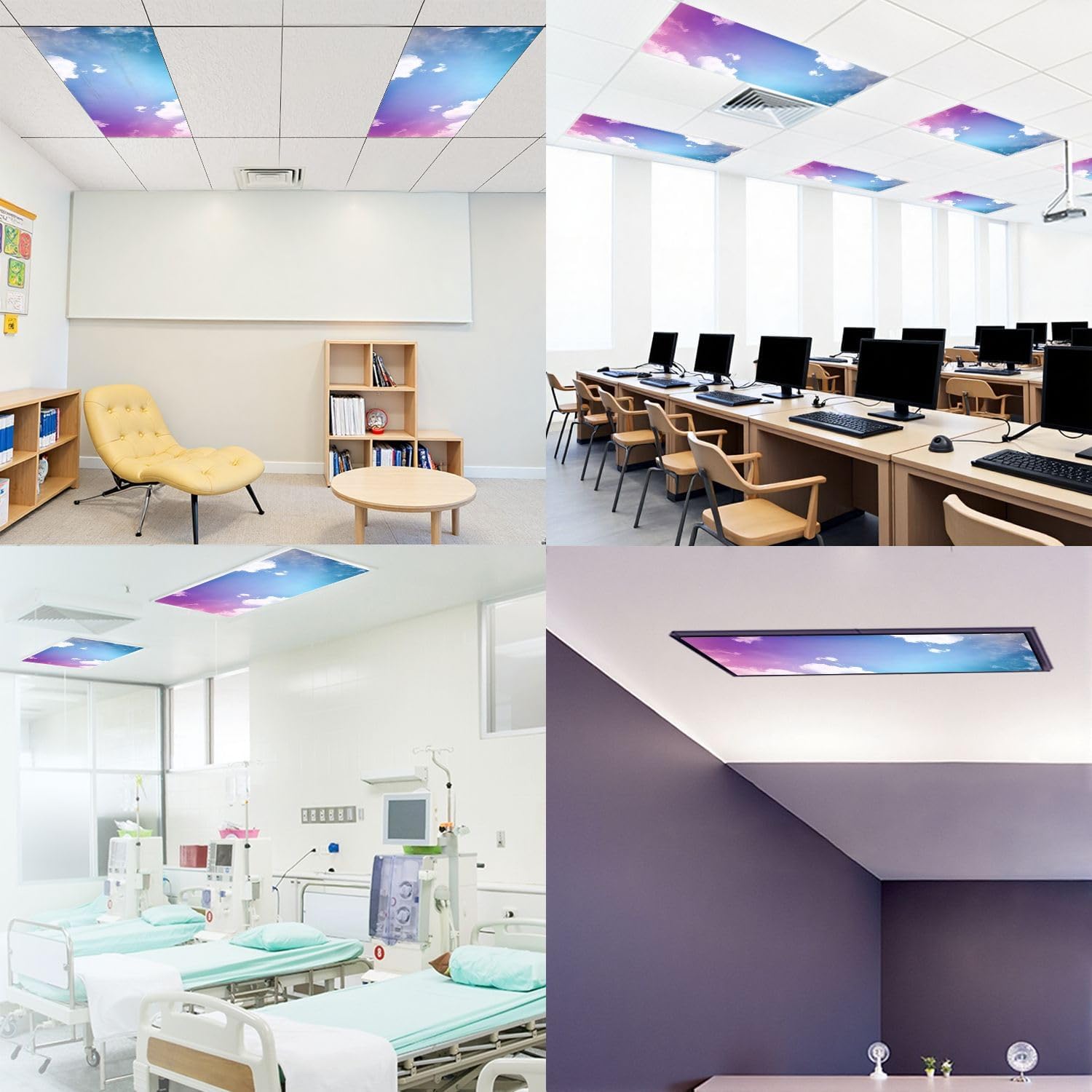 Fluorescent Light Covers for Ceiling Lights Beauty sweet pastel soft green white fluffy clouds sky multi color Easy to Install Magnetic Light Filter for Classroom Office Hospitals School Home Decor