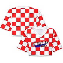 Croatia Jersey Shirts for Women Y2k Crop Tops Streetwear Sportswear Short Sleeve T-Shirt Cute Football Jersey Top Small