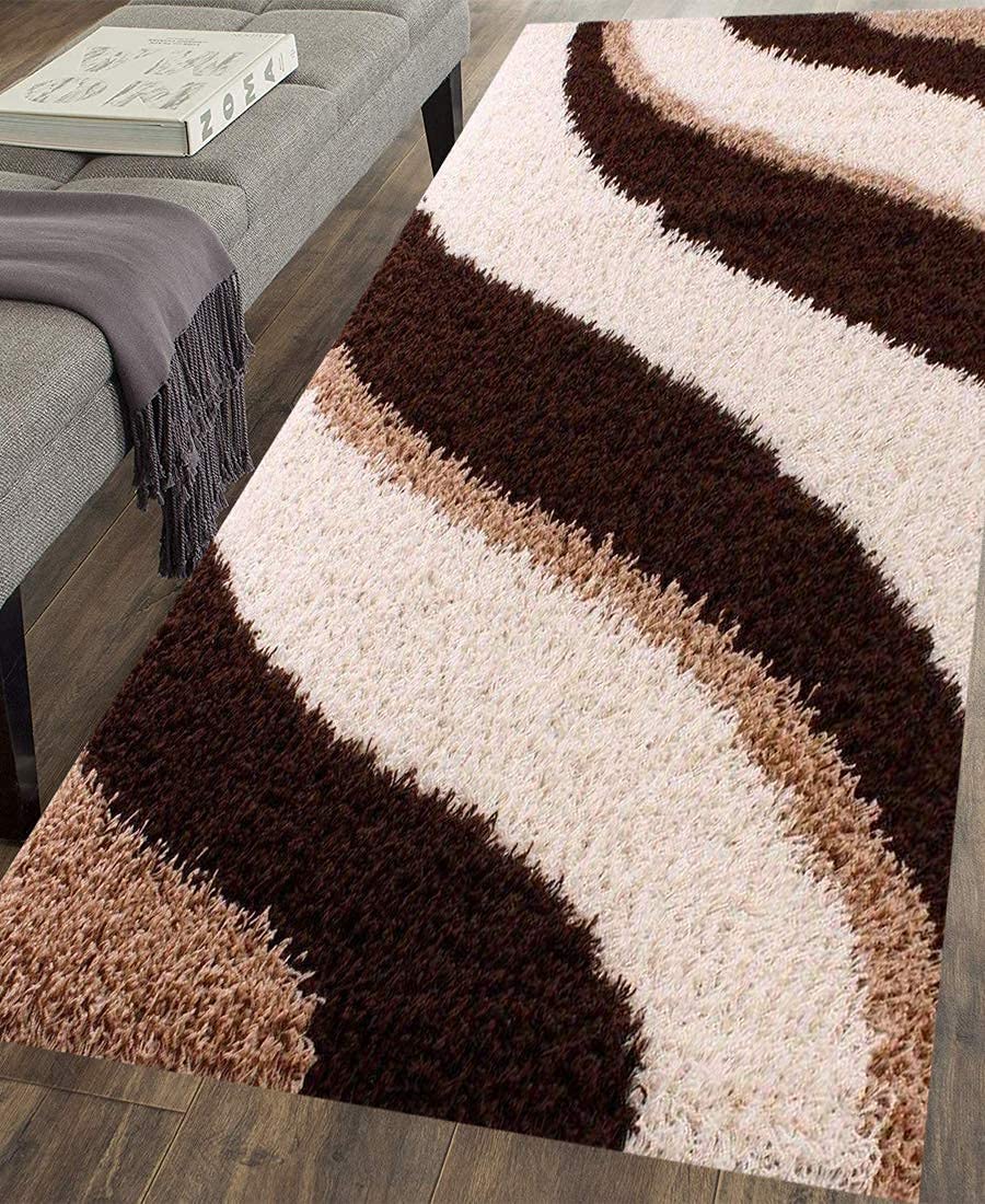 Moofcy Modern Polyester Anti Slip Shaggy Fluffy Rectangular Rug and Carpet for Living Room, Bedroom 2x4 feet Multicolour