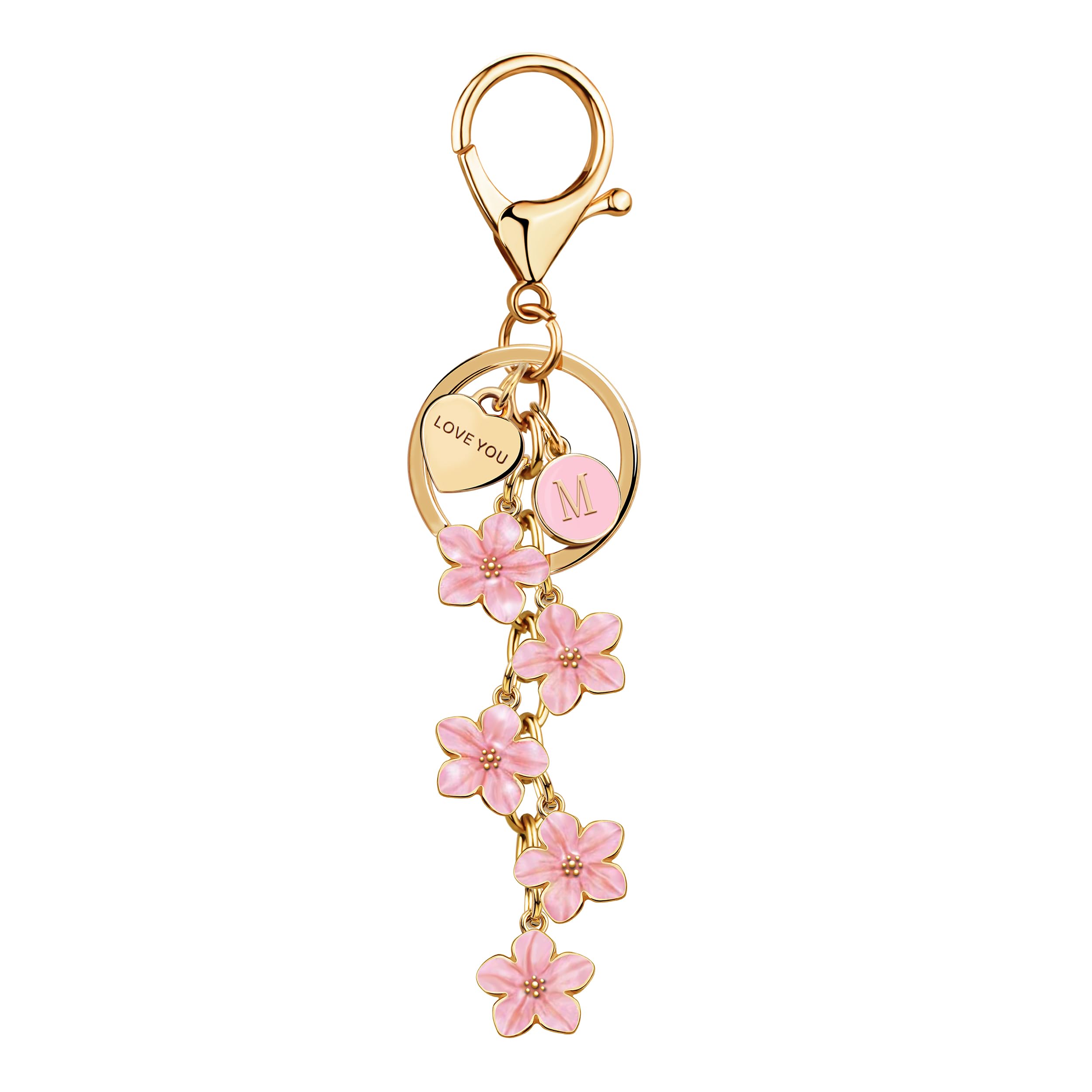 Suweibuke Niedlicher Initialenbuchstaben-Schlüsselanhänger mit Herz "Love You", Emaille-Blumen-Anhänger für Schlüssel, Handtasche, Rucksack – Geschenk für Damen und Mädchen