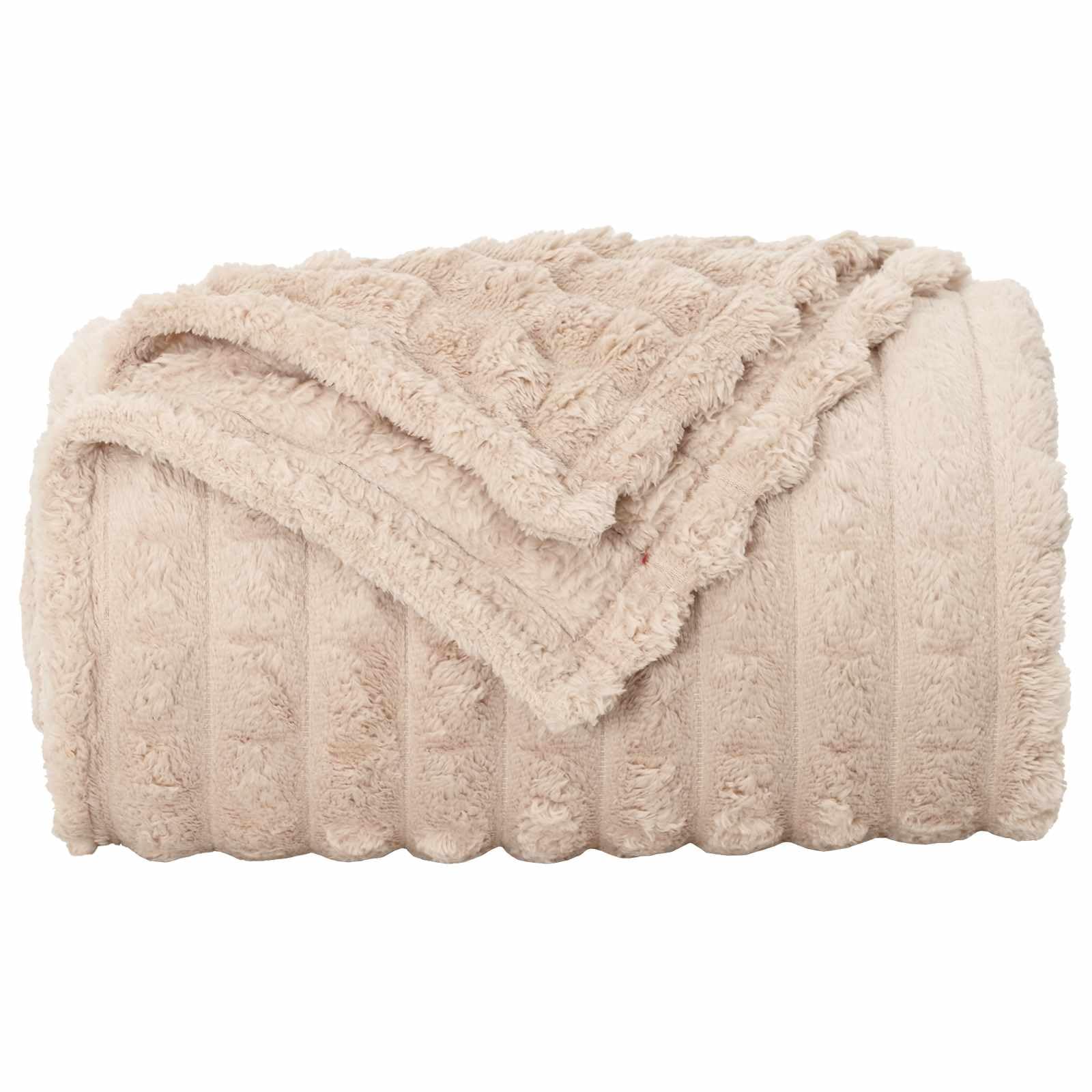 Manta de forro polar beige de 150 x 130 cm, manta ligera para sofá y cama, manta versátil para salón y colcha, color crema con tacto suave