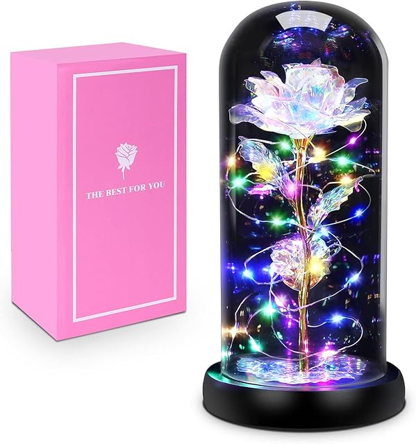 JAMIEWIN Valentines Gifts to Her, Rose in Glass Dome Forever Enchanted Rose Galaxy Rose Flower Gifts for Mom Wife Girlfriend Birthday Anniversary