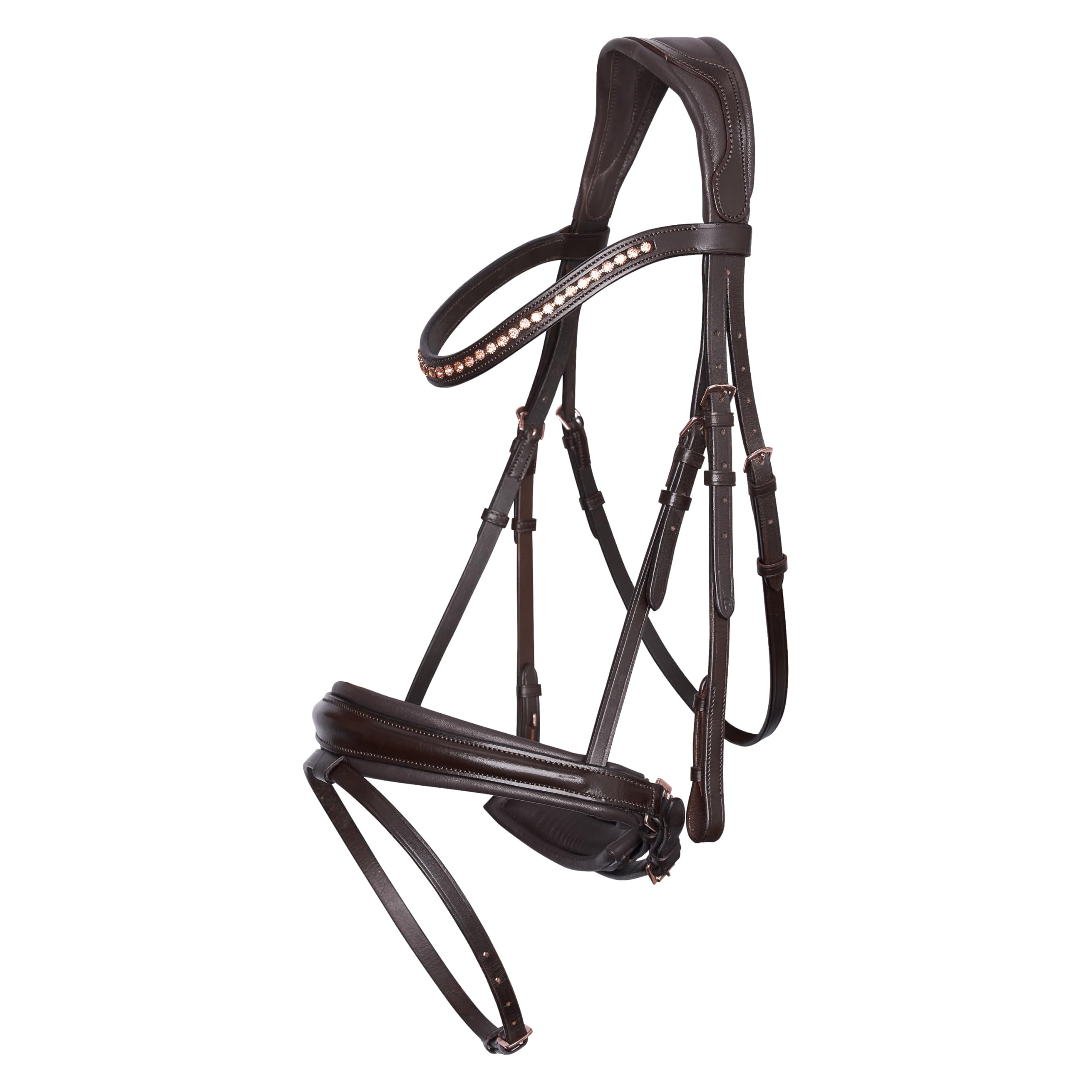 Imperial Riding IRH Fria Trense ohne Zügel, anatomisch geformt, weiche Schafslederpolsterung, Stirnband mit Strass, hochwertiges Büffelleder, inkl anatomischem Nasenriemen, Braun, Full