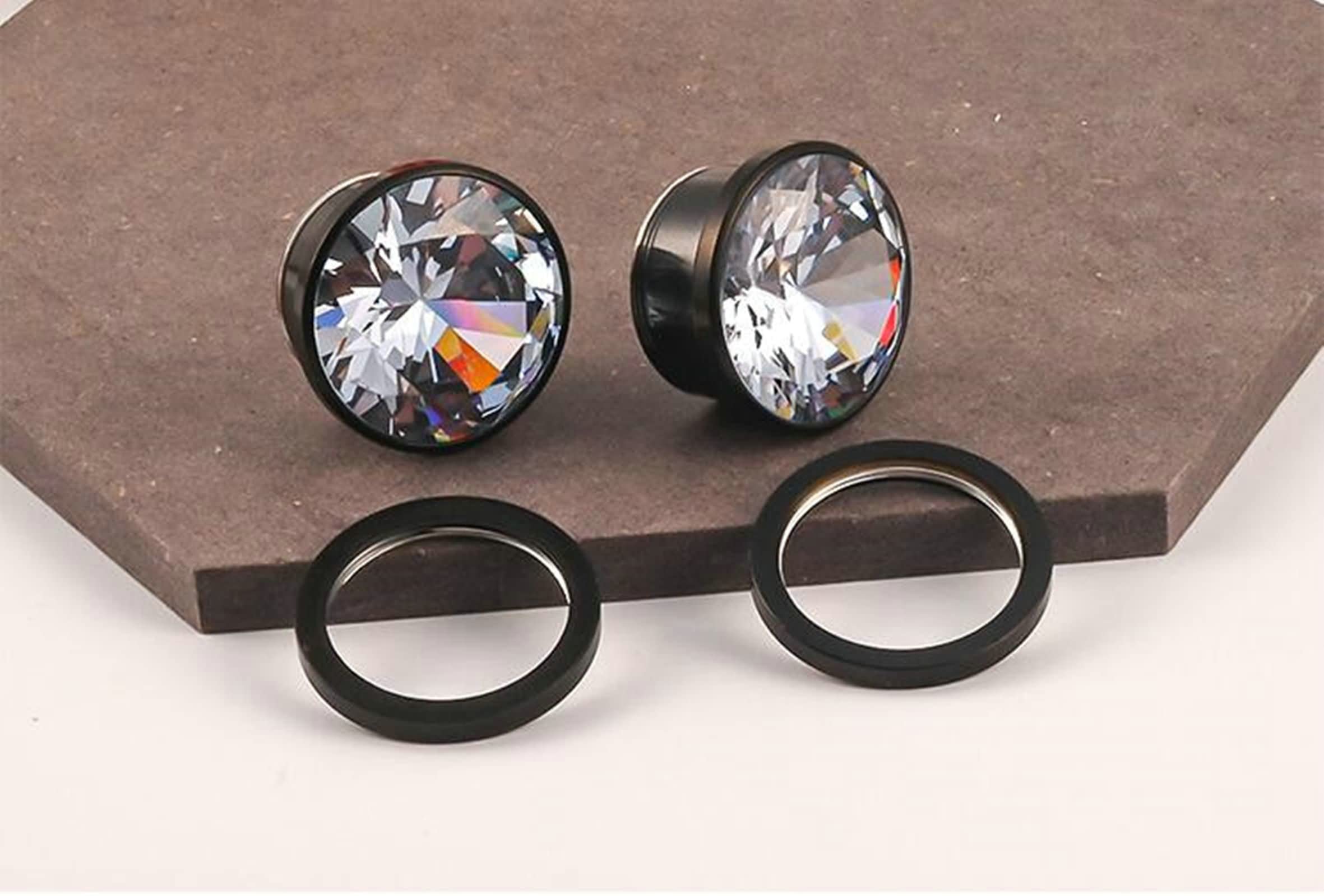 Tapones de acero inoxidable para los oídos, calibre de aretes para mujer con circonita cúbica blanca, joyería para hombres, varios tamaños, 2 unidades