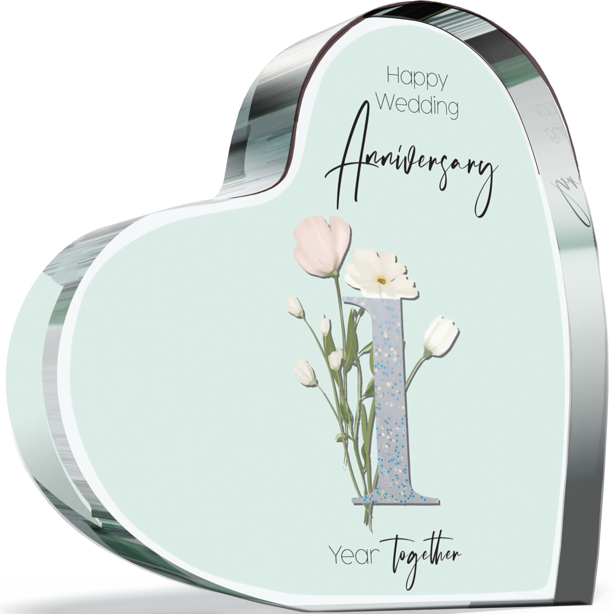 Giftzie Women's 01 1St Anniversary Acrylic Heart Plaque For Wife Or Husband, 1 Year Together