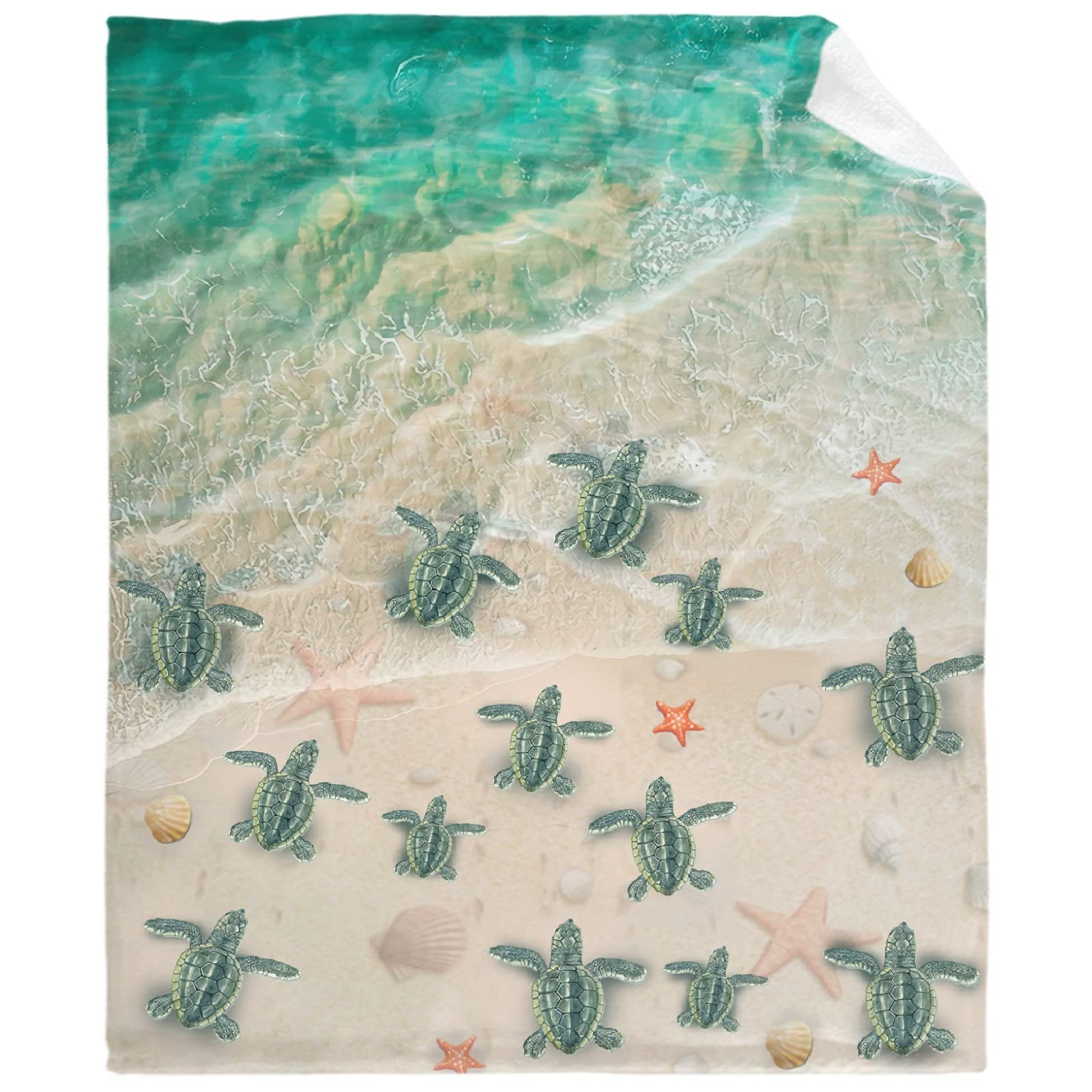 Turtles On The Beach Throw Blanket - Super Soft Flannel Fleece Blanket for Gifts, Plush Lightweight Fuzzy Cozy Blanket Microfiber for Couch Sofa Bed All Season S 50"X40" for Kid
