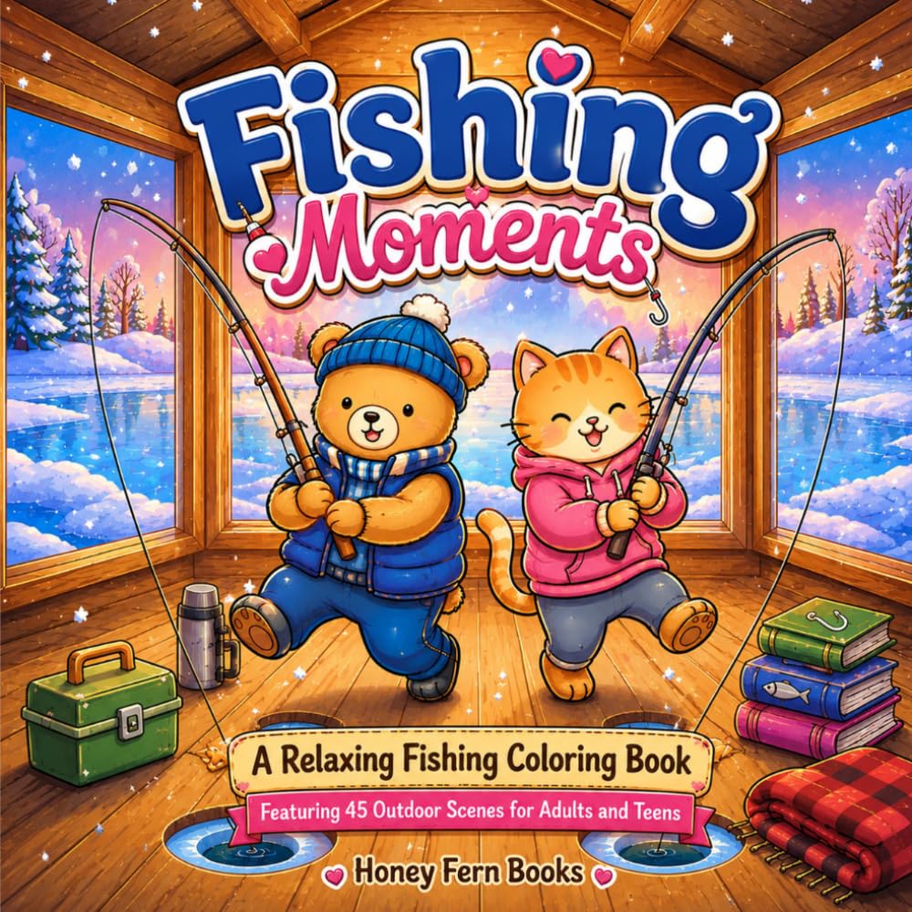 Fishing Moments: A Relaxing Fishing Coloring Book Featuring 45 Outdoor Scenes for Adults and Teens
