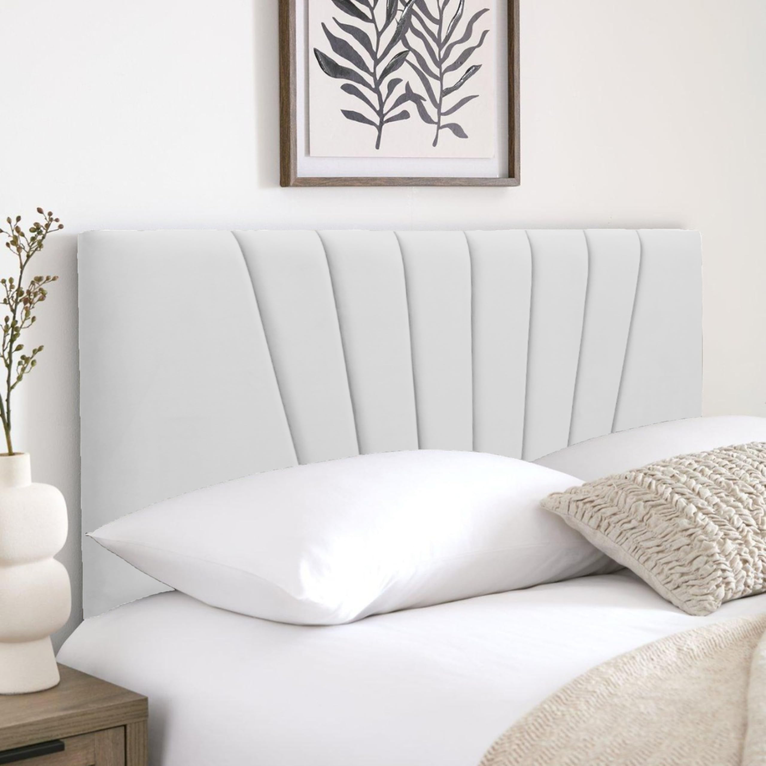 HB-1 Headboards for Beds – Sunrise 24'' Divan Bed Headboard – Headboards for Divan Beds, Bedroom & Hotel Furniture, Elegant Soft Plush Fabric Head Board (White Plush, 3FT Single) — image 1