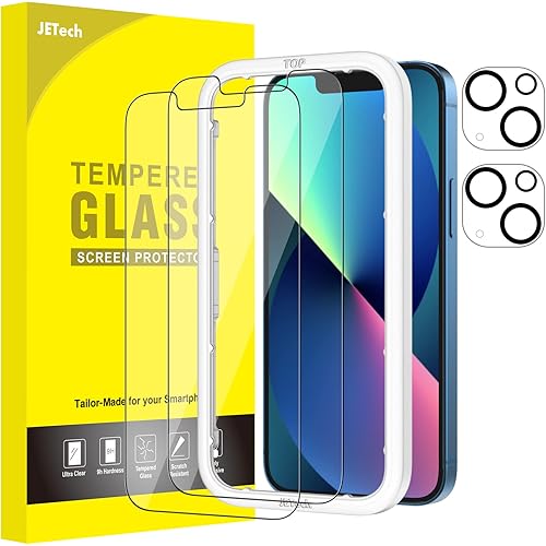 JETech Screen Protector for iPhone 13 mini 5.4-Inch with Camera Lens Protector, Easy-Installation Tool, Tempered Glass Film, 2-Pack Each