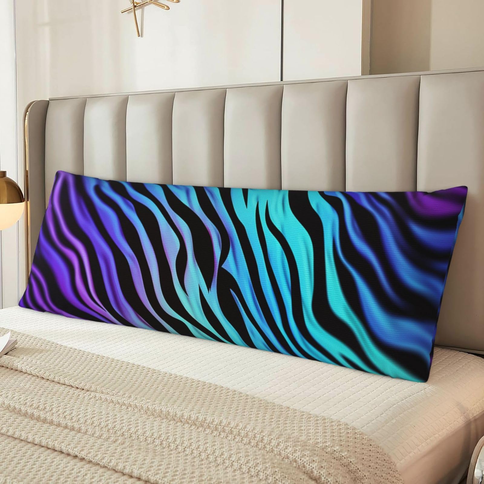 Purple Blue Green Camouflage Zebra Stripes Body Pillow Case Cover, Microfiber Long Pillow Cases, Ultra Soft and Cozy Plush Body Pillowcase Decorative Long Bed Pillow Cover for Sleeping 20x54 Inches