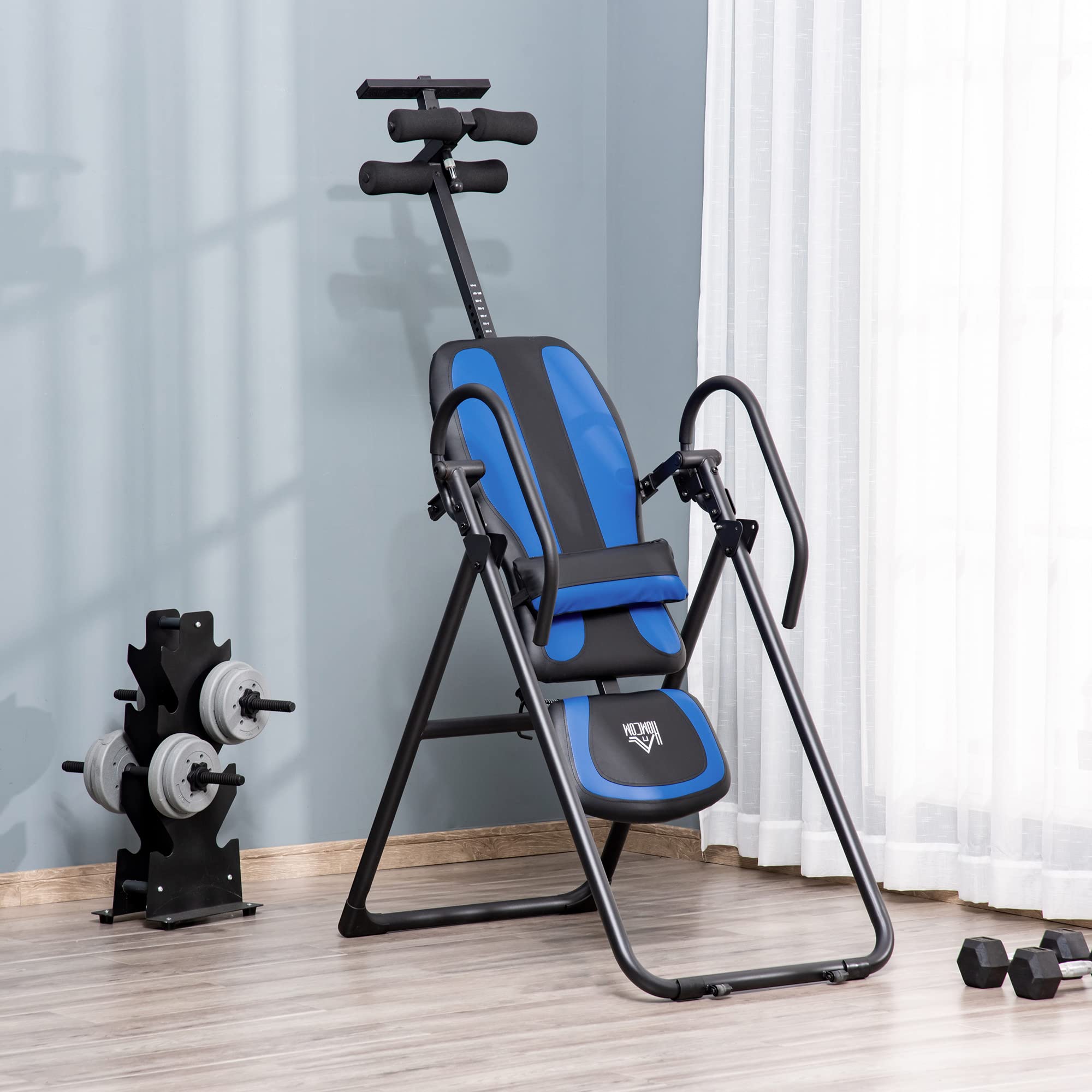 HOMCOM Inversionsbank Klappbarer Heimtrainer 132x71x145 cm Schwarz+Blau