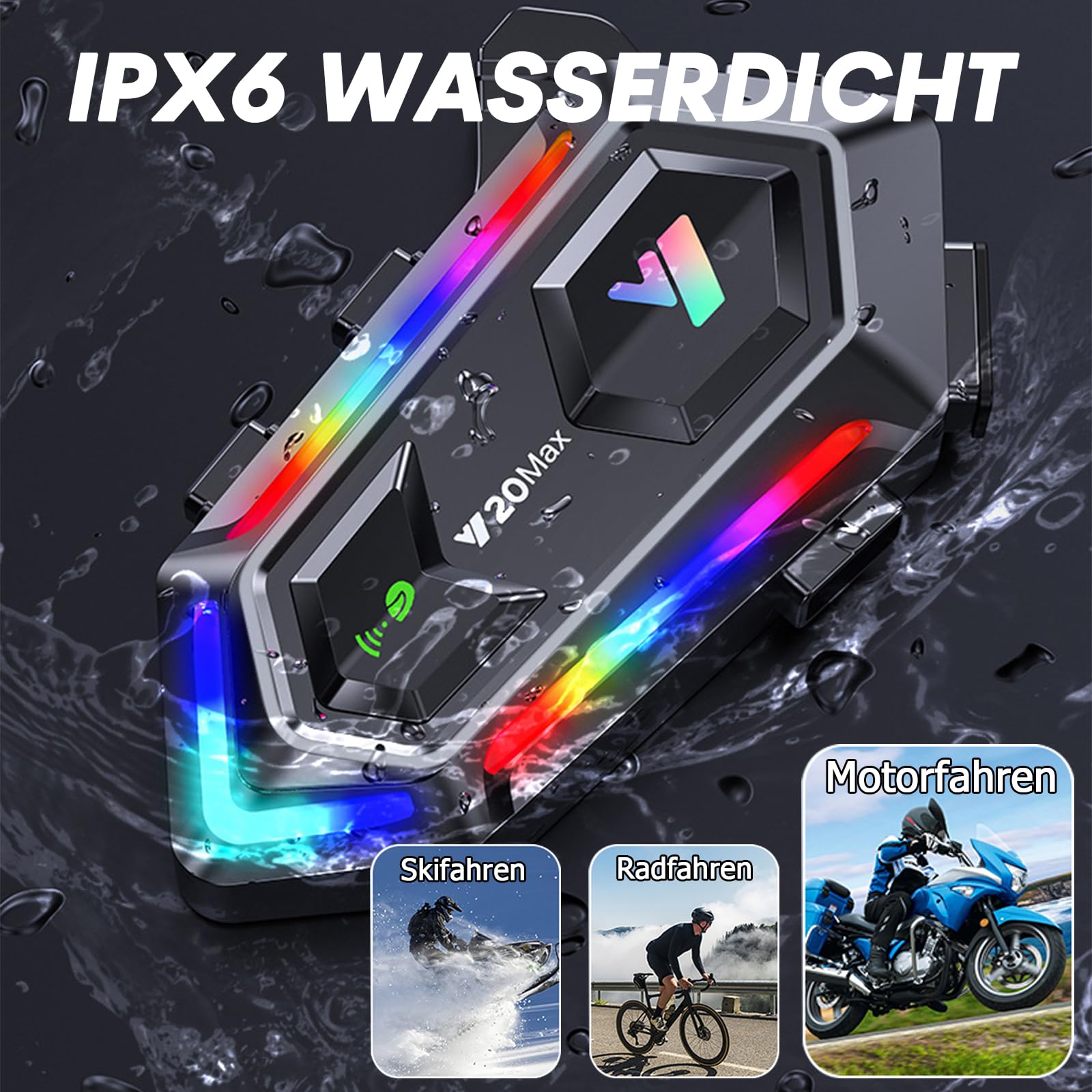 Motorradhelm Headset Bluetooth mit Mikrofon Motorrad Helm Kopfhörer Wireless Motorcycle Helmet Headset Nur für eine Person kabellose Freisprecheinrichtung wasserdicht Kopfhörer für Motorradfahren