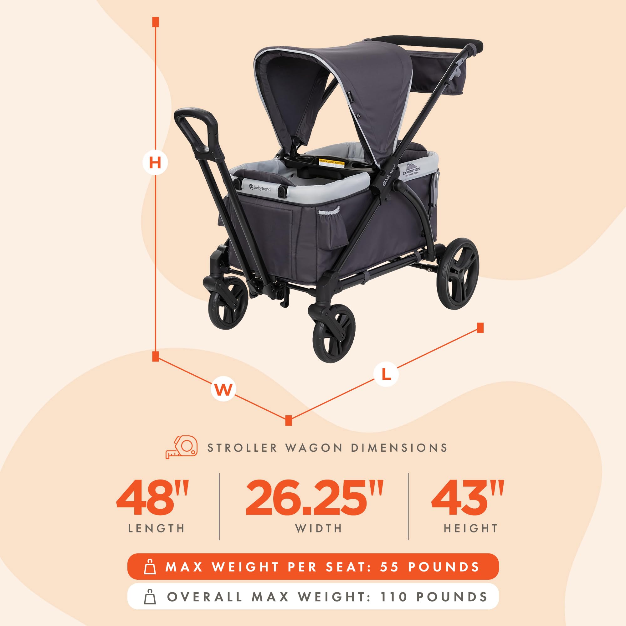 Baby Trend Expedition 2-in-1 Push/Pull Wagon with Canopy, Liberty Midnight