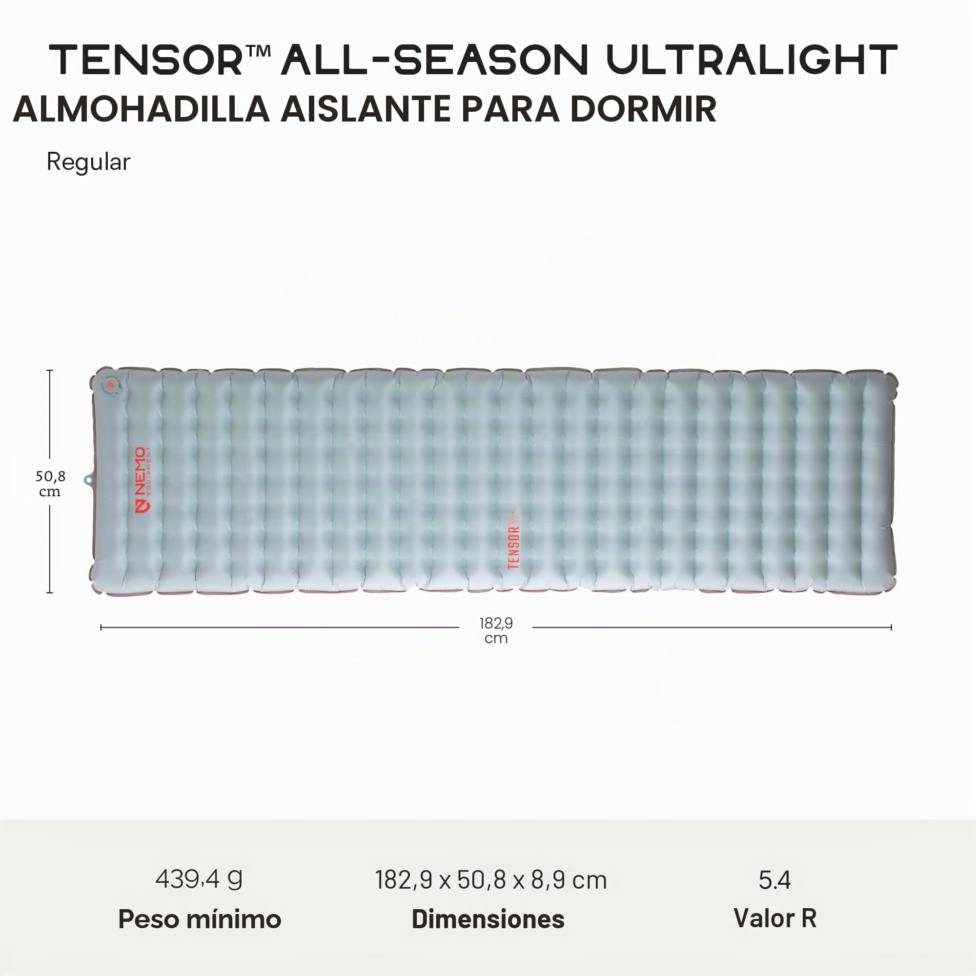 Nemo Tensor - Almohadilla de Dormir Ultraligera para Todas Las Estaciones, con Aislamiento, Regular