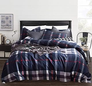 CLOTHKNOW Plaid Duvet Cover Sets Queen Tartan Bedding Sets Geometric Bedding Duvet Cover Sets Checker Buffalo Bedding Quee...