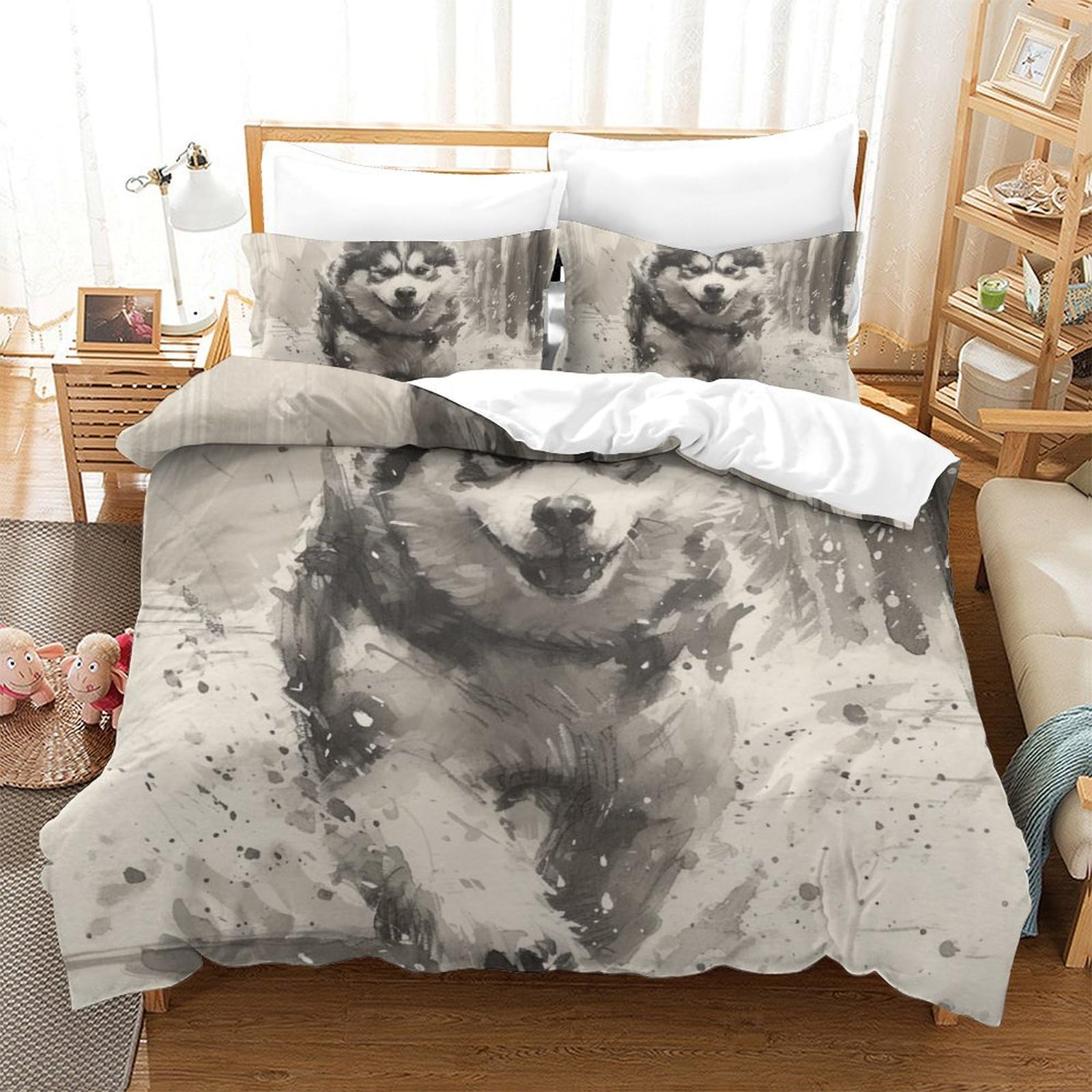 Parure Husky sibérien 260x220cm, l'idée cadeau idéale pour lit enfant