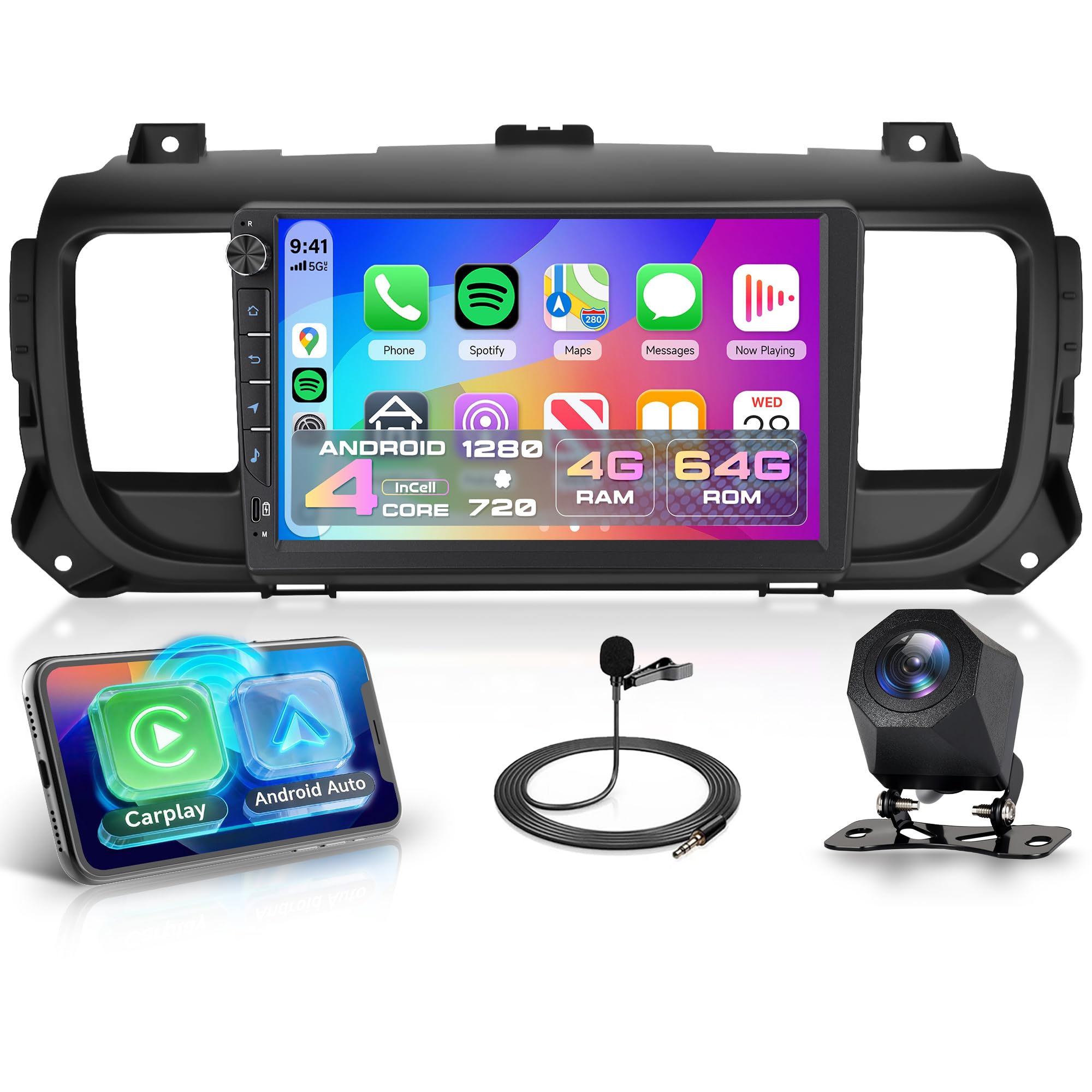 4G+64G Android Autoradio per Citroen Jumpy 3/Peugeot Expert/Toyota Proace 2016-2021 Inalámbrico Carplay Android Auto, 9 Pollici Incell Touchscreen Radio GPS WiFi Bluetooth FM/RDS EQ/SWC Cámara Trasera