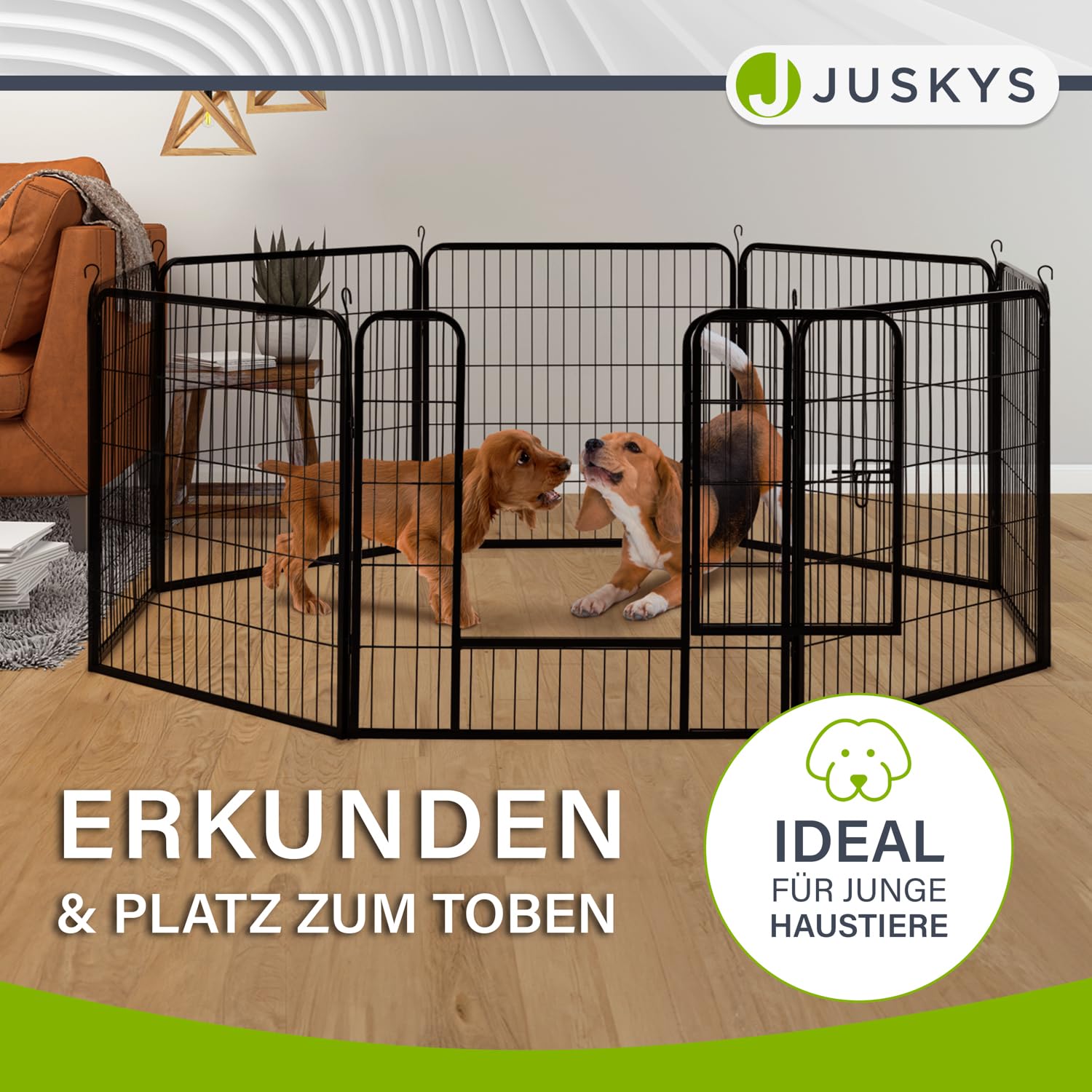 Juskys Parque para cachorros Plus 160 × 160 × 80 cm – Parque de 8 piezas de metal con puerta – para perros, conejos y animales pequeños